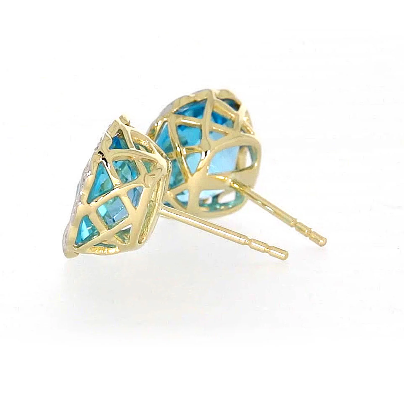 9ct Two Tone Gold Cushion & Round Brilliant Cut Blue Topaz & Diamond Set Stud Earrings - Image 27