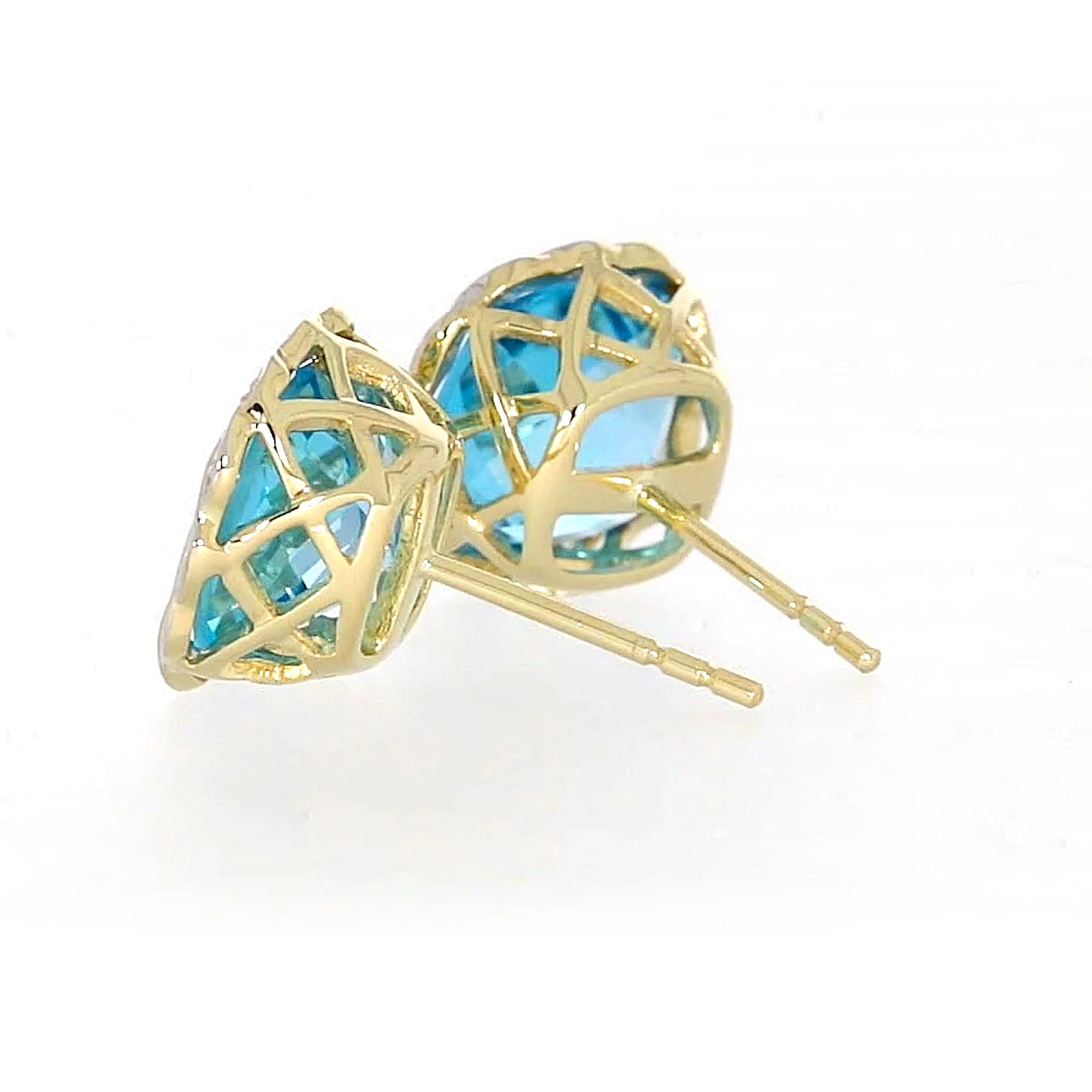 9ct Two Tone Gold Cushion & Round Brilliant Cut Blue Topaz & Diamond Set Stud Earrings - Image 28