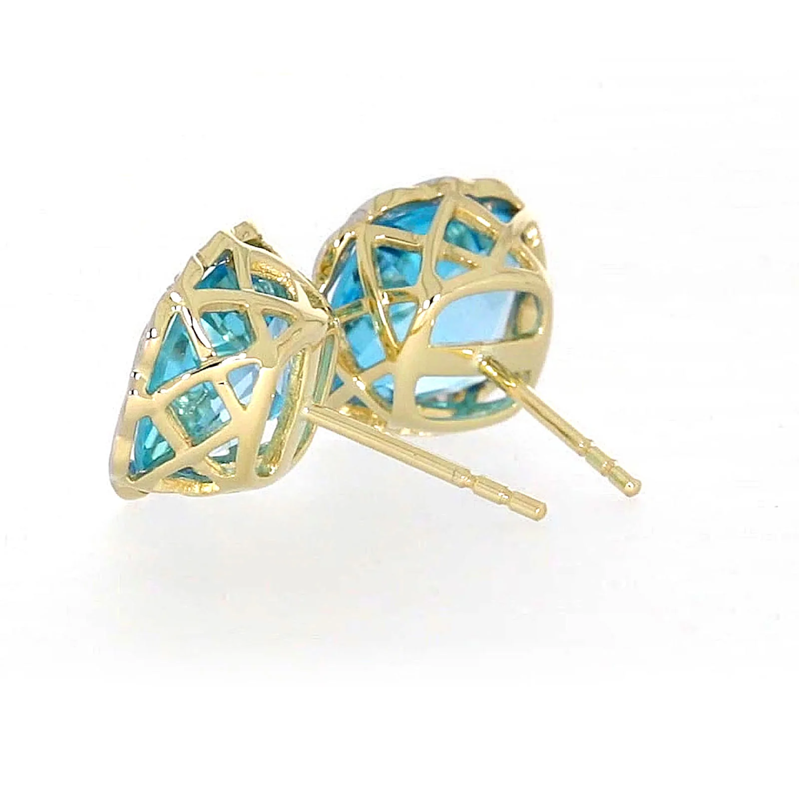 9ct Two Tone Gold Cushion & Round Brilliant Cut Blue Topaz & Diamond Set Stud Earrings - Image 29