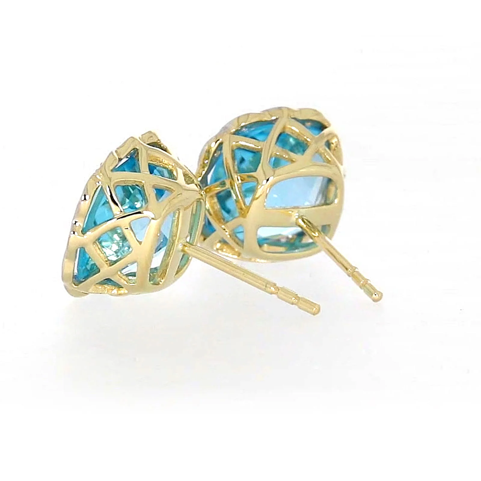 9ct Two Tone Gold Cushion & Round Brilliant Cut Blue Topaz & Diamond Set Stud Earrings - Image 30