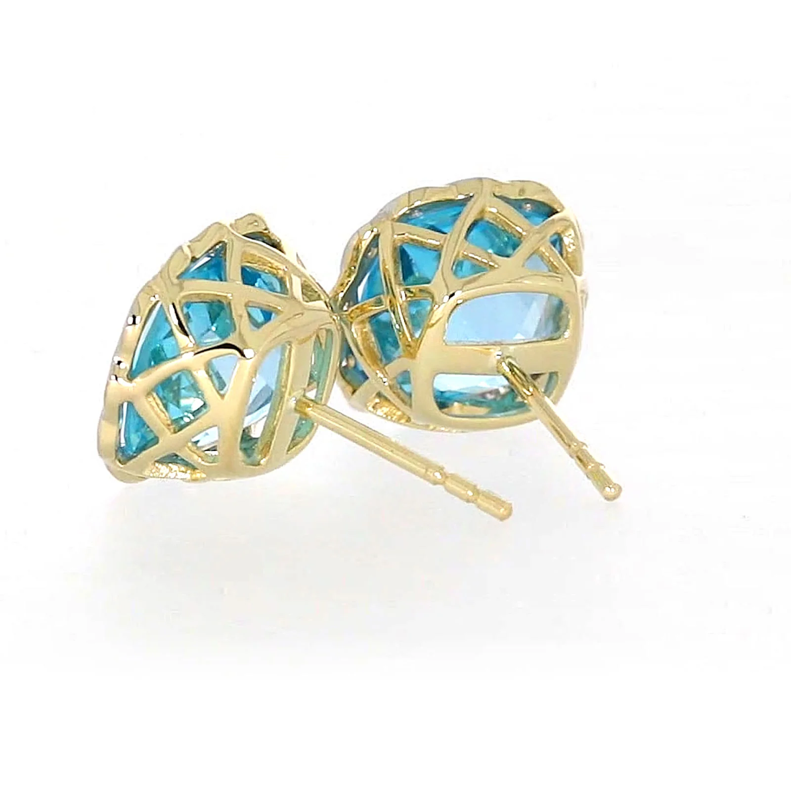 9ct Two Tone Gold Cushion & Round Brilliant Cut Blue Topaz & Diamond Set Stud Earrings - Image 31