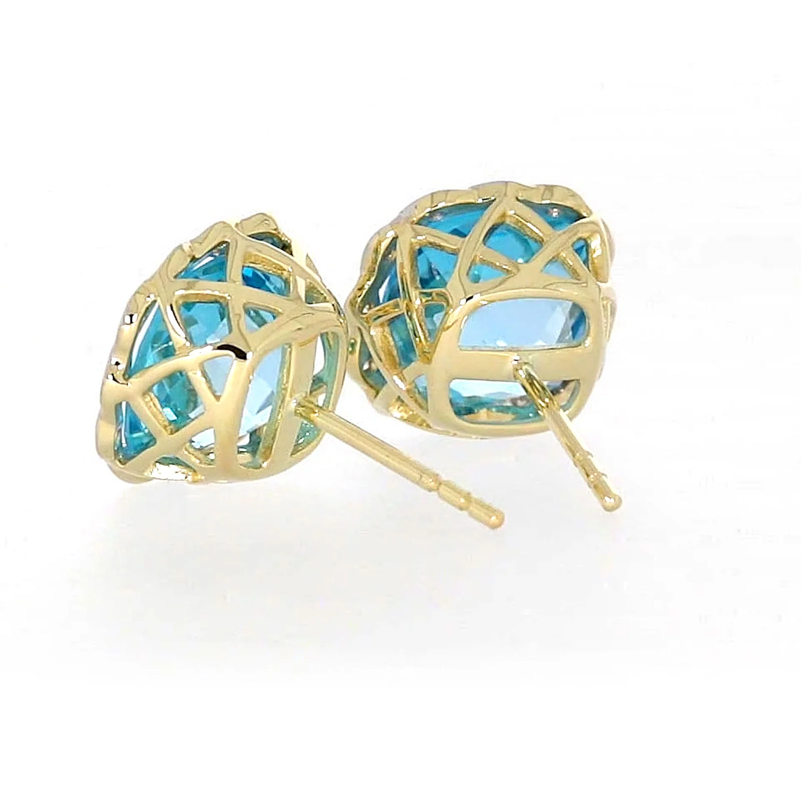 9ct Two Tone Gold Cushion & Round Brilliant Cut Blue Topaz & Diamond Set Stud Earrings - Image 32