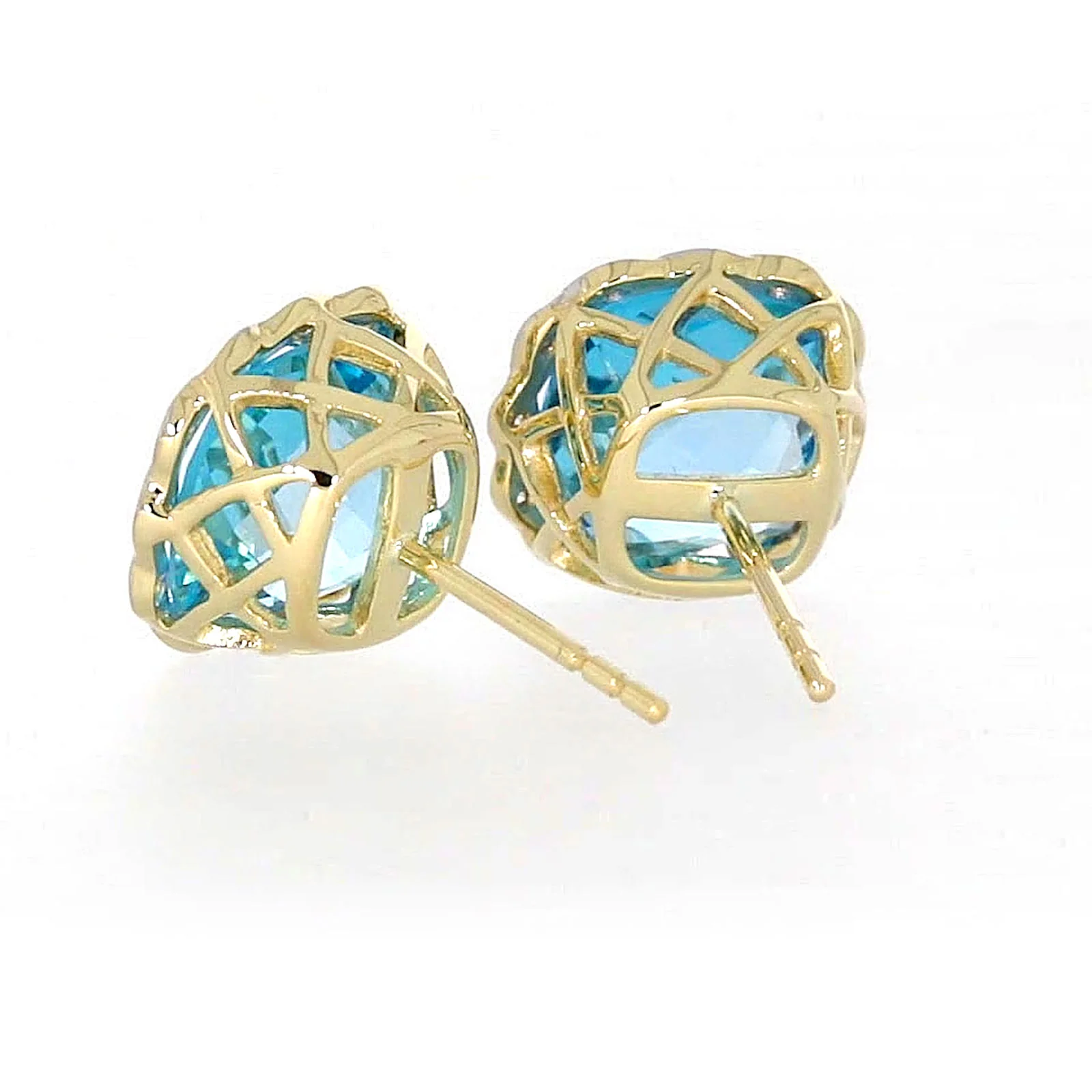 9ct Two Tone Gold Cushion & Round Brilliant Cut Blue Topaz & Diamond Set Stud Earrings - Image 33