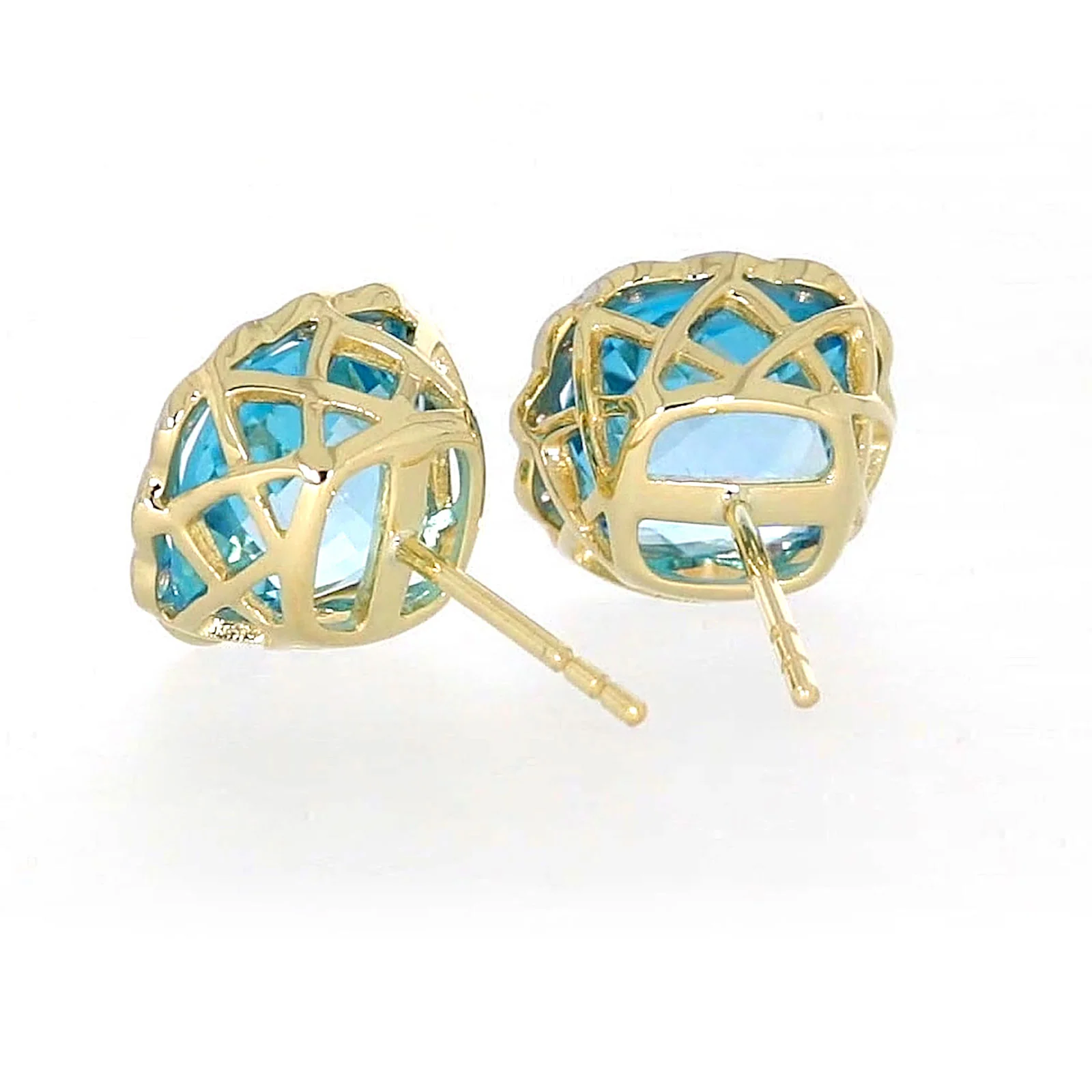 9ct Two Tone Gold Cushion & Round Brilliant Cut Blue Topaz & Diamond Set Stud Earrings - Image 34
