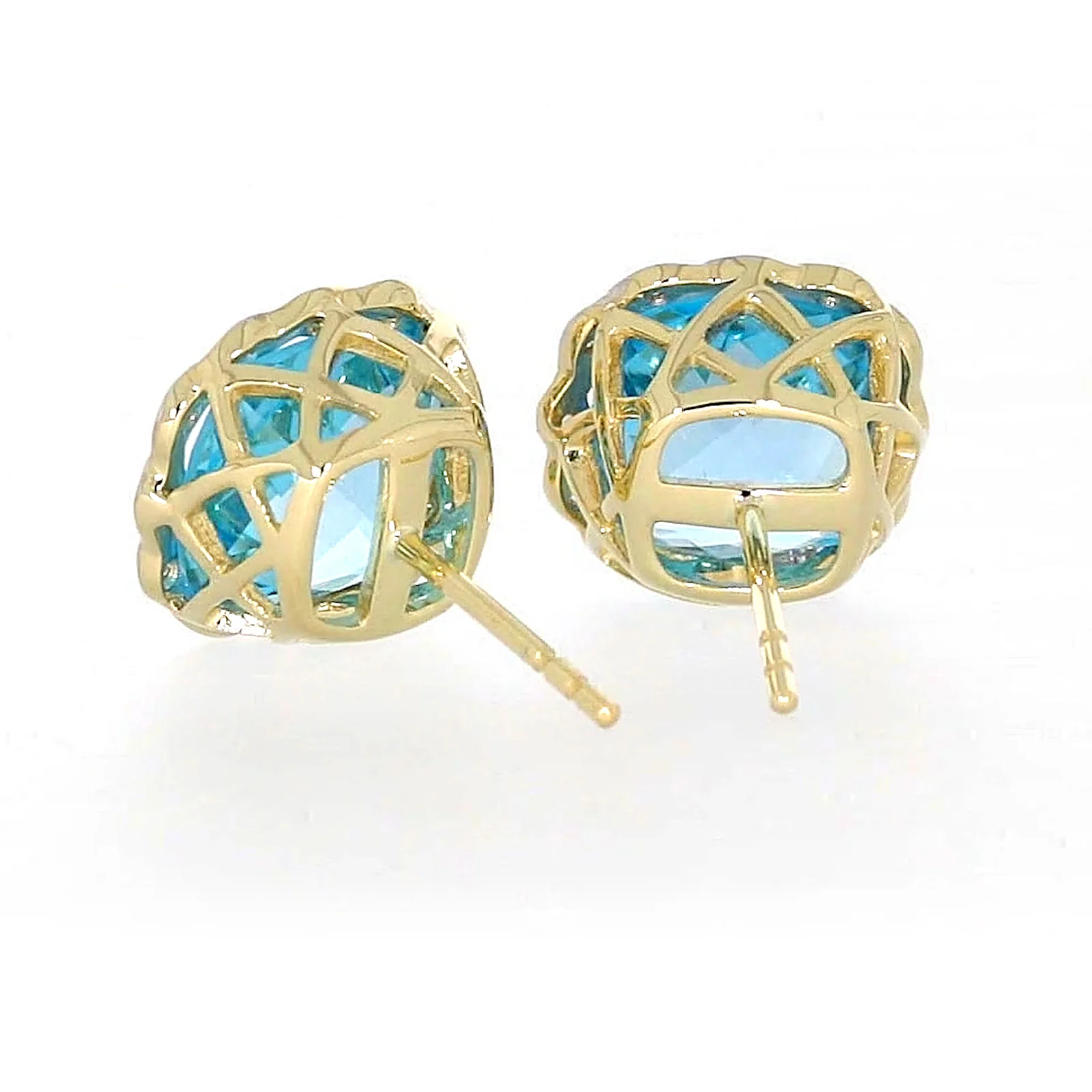 9ct Two Tone Gold Cushion & Round Brilliant Cut Blue Topaz & Diamond Set Stud Earrings - Image 35