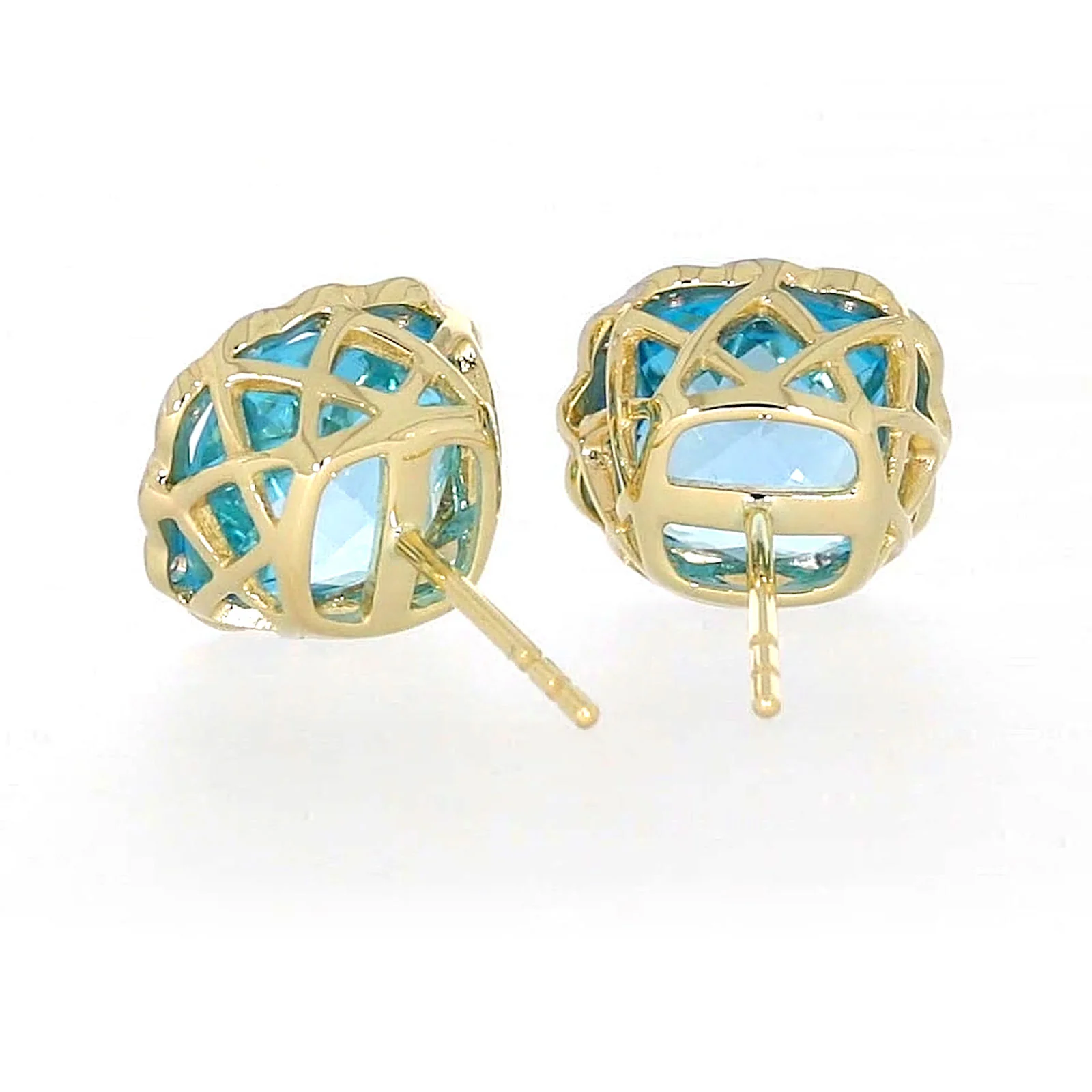9ct Two Tone Gold Cushion & Round Brilliant Cut Blue Topaz & Diamond Set Stud Earrings - Image 36