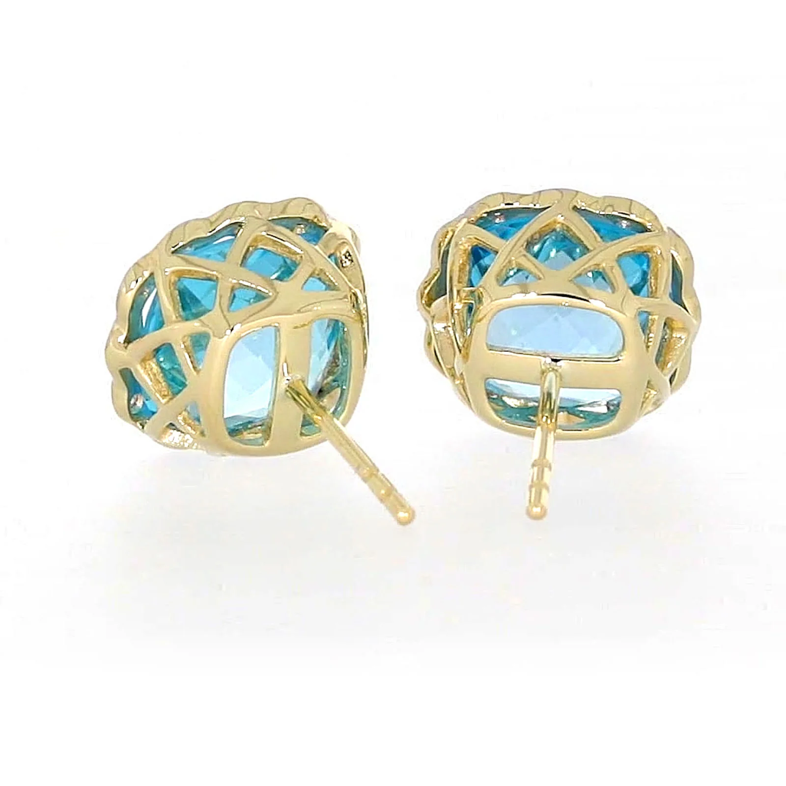 9ct Two Tone Gold Cushion & Round Brilliant Cut Blue Topaz & Diamond Set Stud Earrings - Image 37