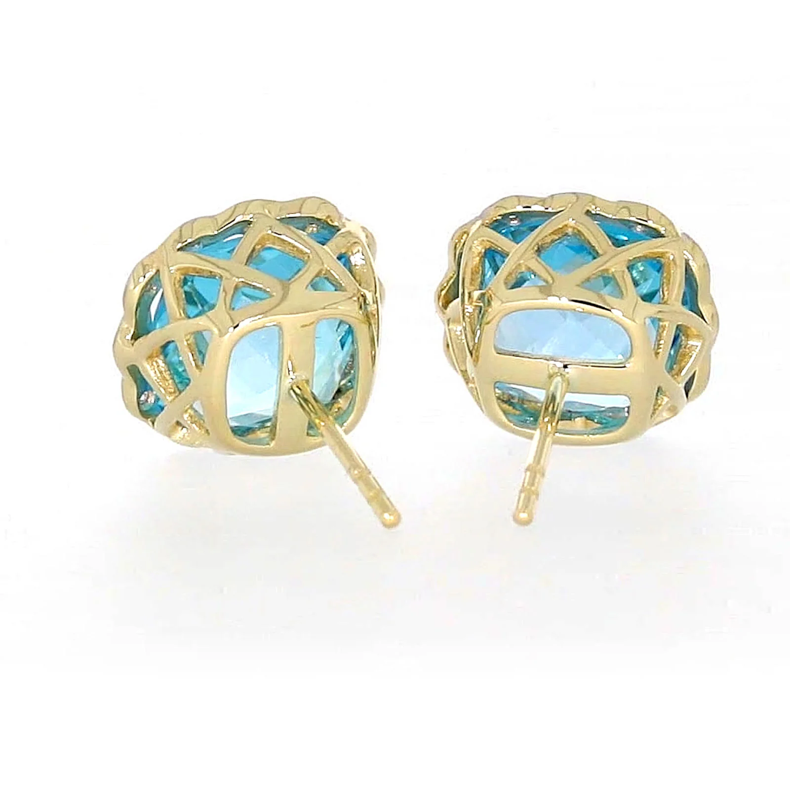 9ct Two Tone Gold Cushion & Round Brilliant Cut Blue Topaz & Diamond Set Stud Earrings - Image 38