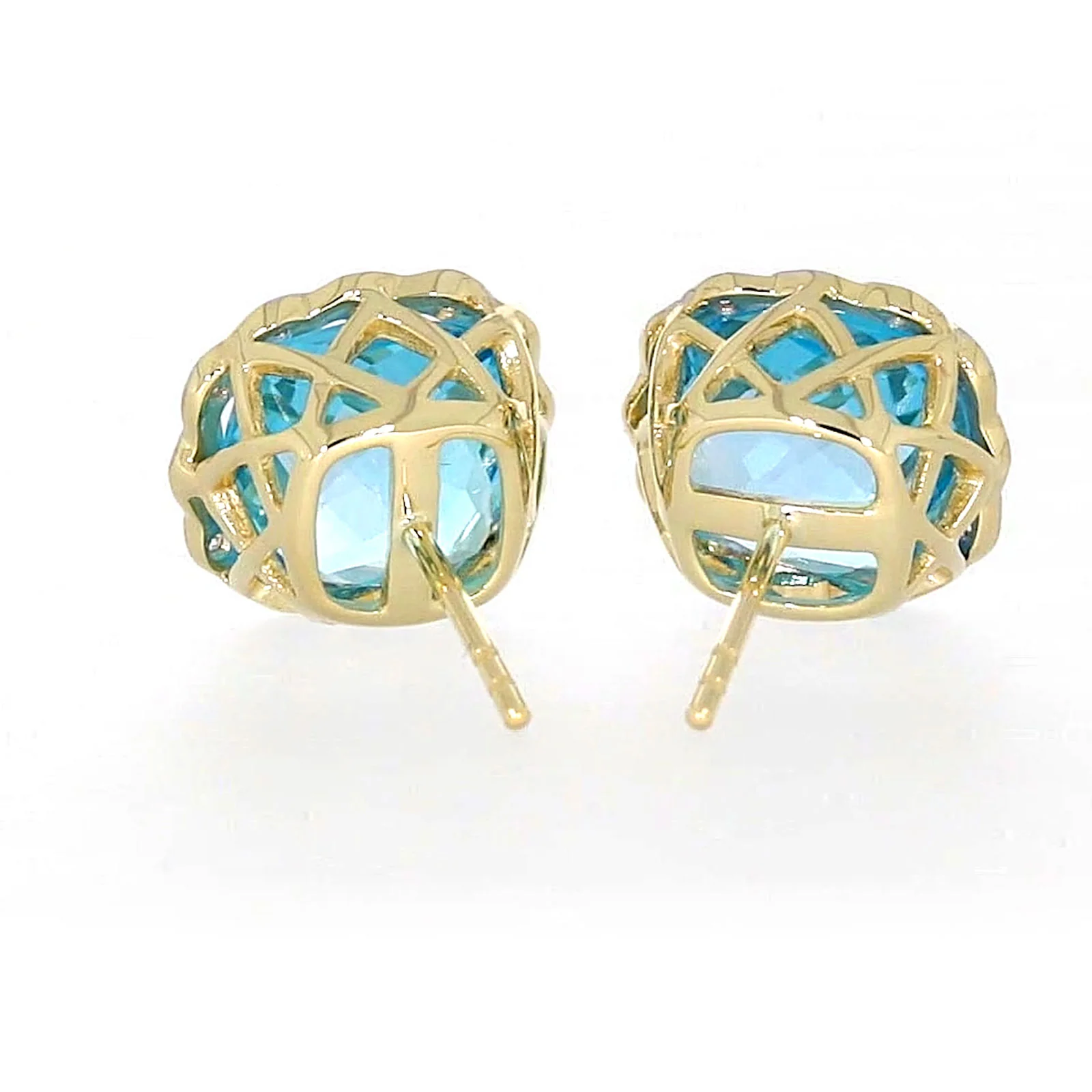 9ct Two Tone Gold Cushion & Round Brilliant Cut Blue Topaz & Diamond Set Stud Earrings - Image 39