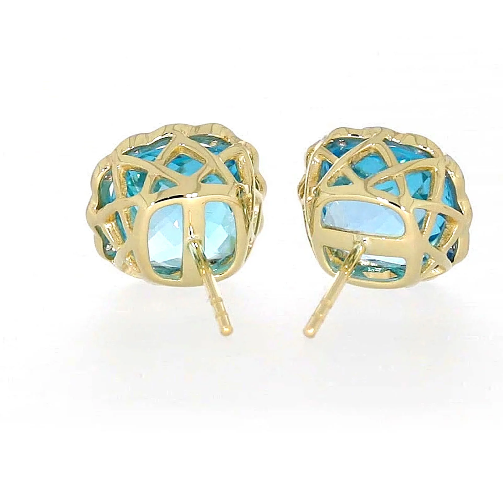 9ct Two Tone Gold Cushion & Round Brilliant Cut Blue Topaz & Diamond Set Stud Earrings - Image 40