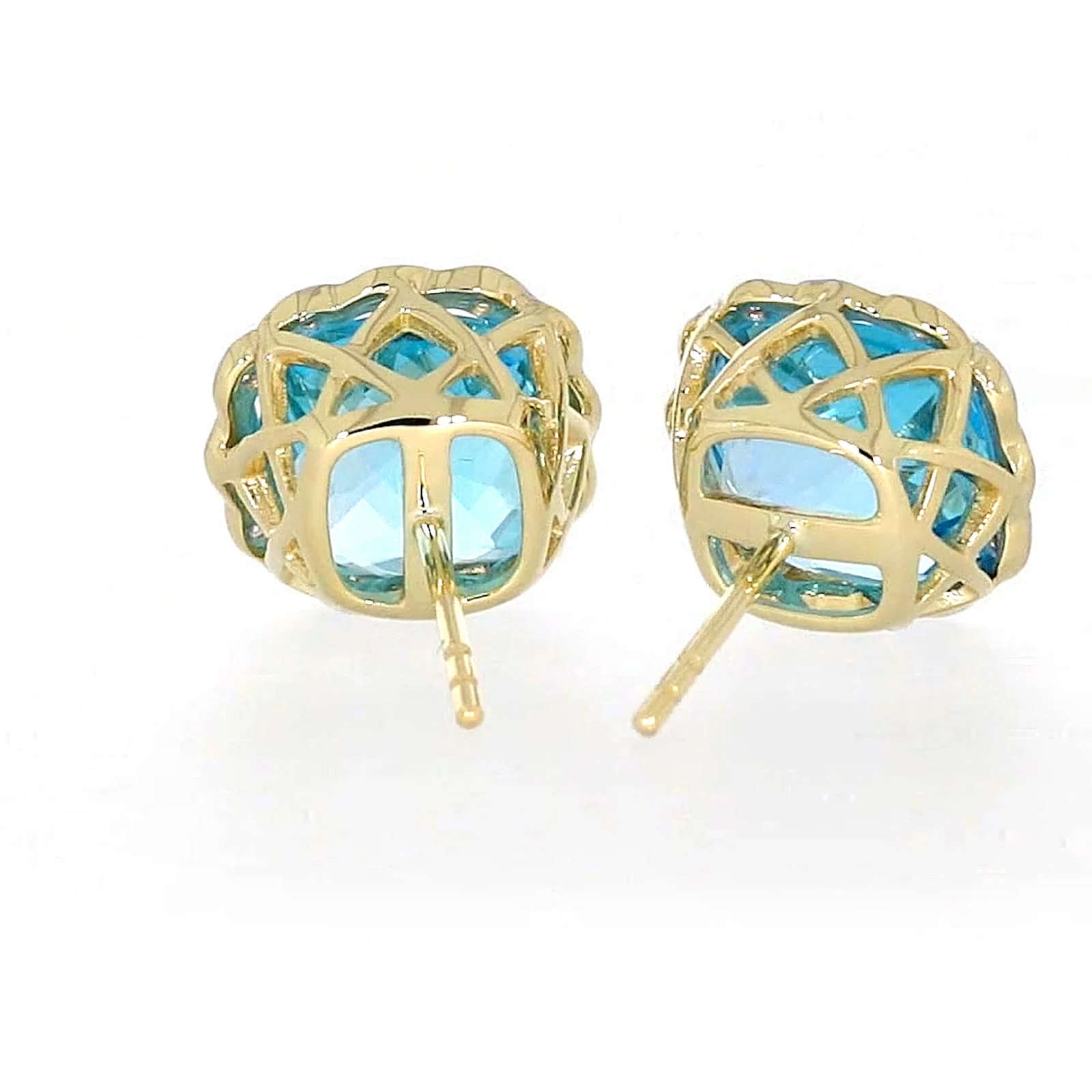 9ct Two Tone Gold Cushion & Round Brilliant Cut Blue Topaz & Diamond Set Stud Earrings - Image 41