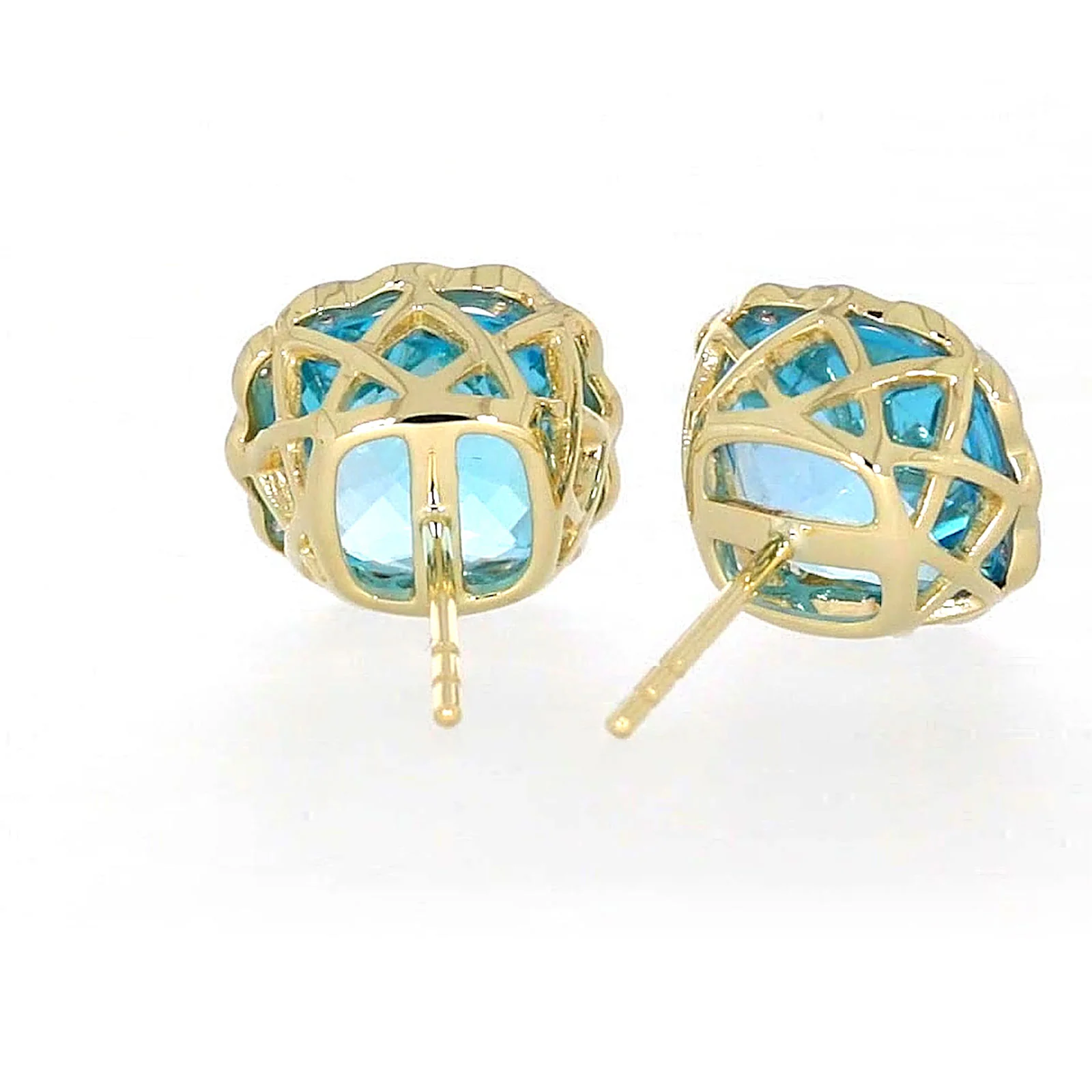 9ct Two Tone Gold Cushion & Round Brilliant Cut Blue Topaz & Diamond Set Stud Earrings - Image 42
