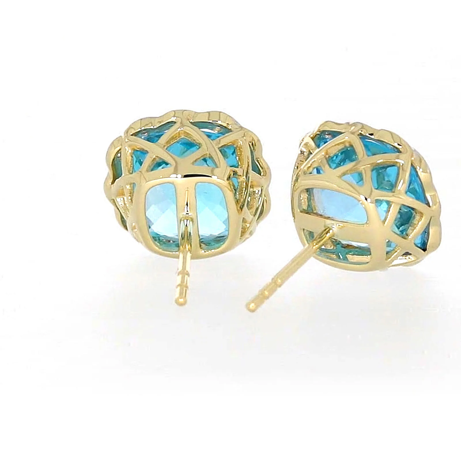 9ct Two Tone Gold Cushion & Round Brilliant Cut Blue Topaz & Diamond Set Stud Earrings - Image 43