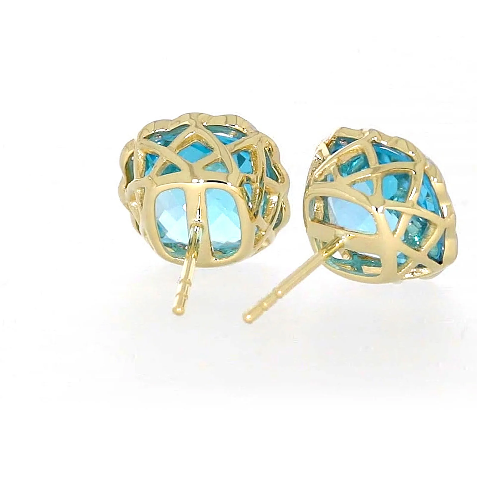 9ct Two Tone Gold Cushion & Round Brilliant Cut Blue Topaz & Diamond Set Stud Earrings - Image 44