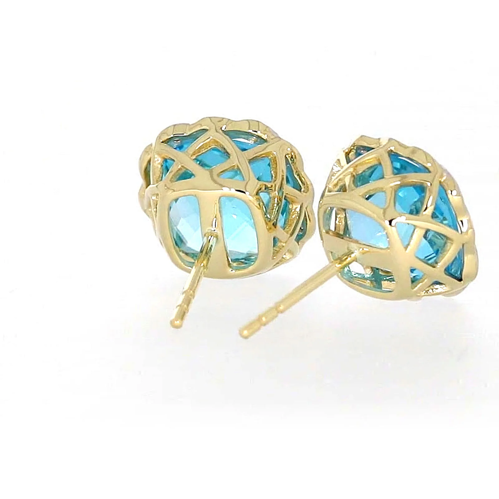 9ct Two Tone Gold Cushion & Round Brilliant Cut Blue Topaz & Diamond Set Stud Earrings - Image 45