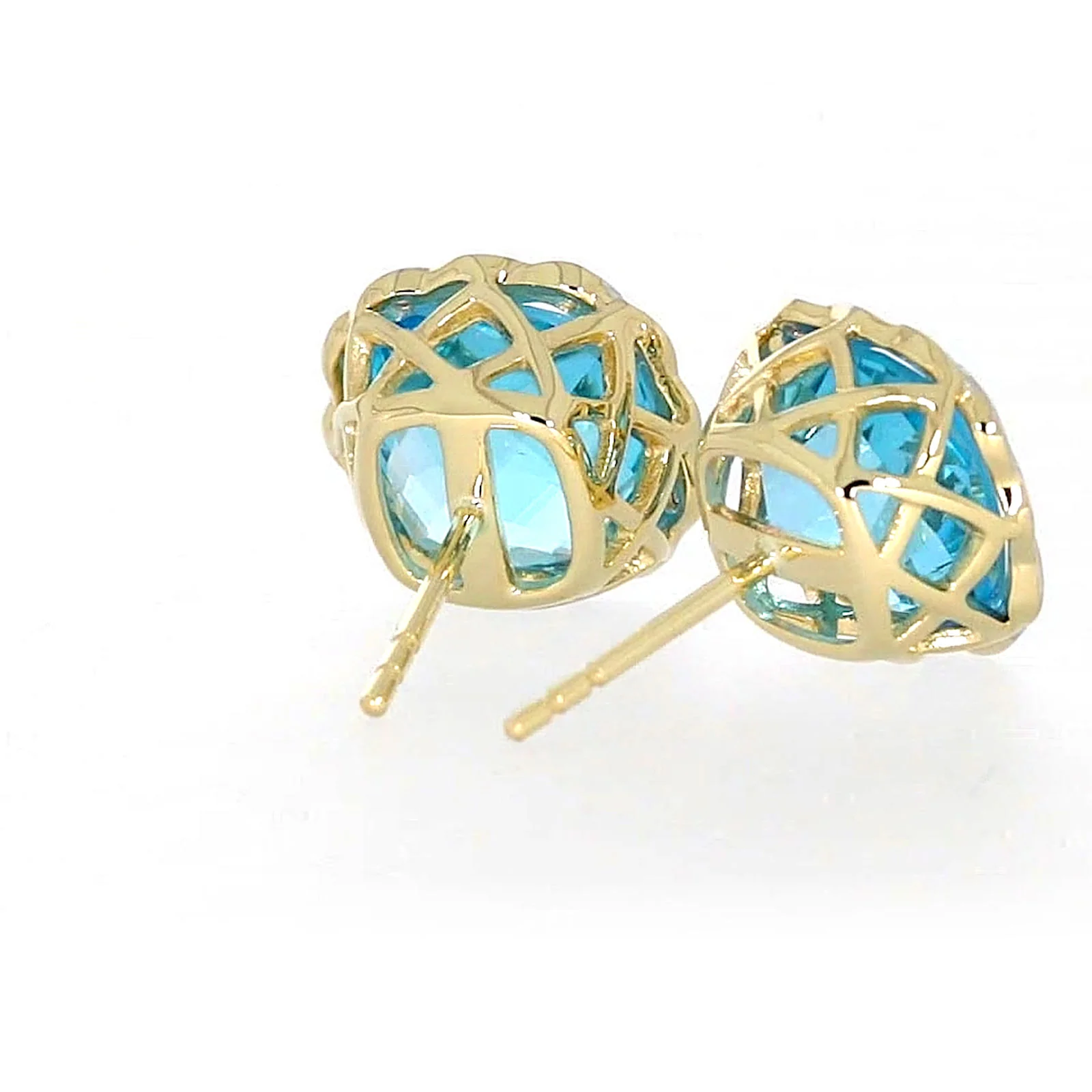 9ct Two Tone Gold Cushion & Round Brilliant Cut Blue Topaz & Diamond Set Stud Earrings - Image 46