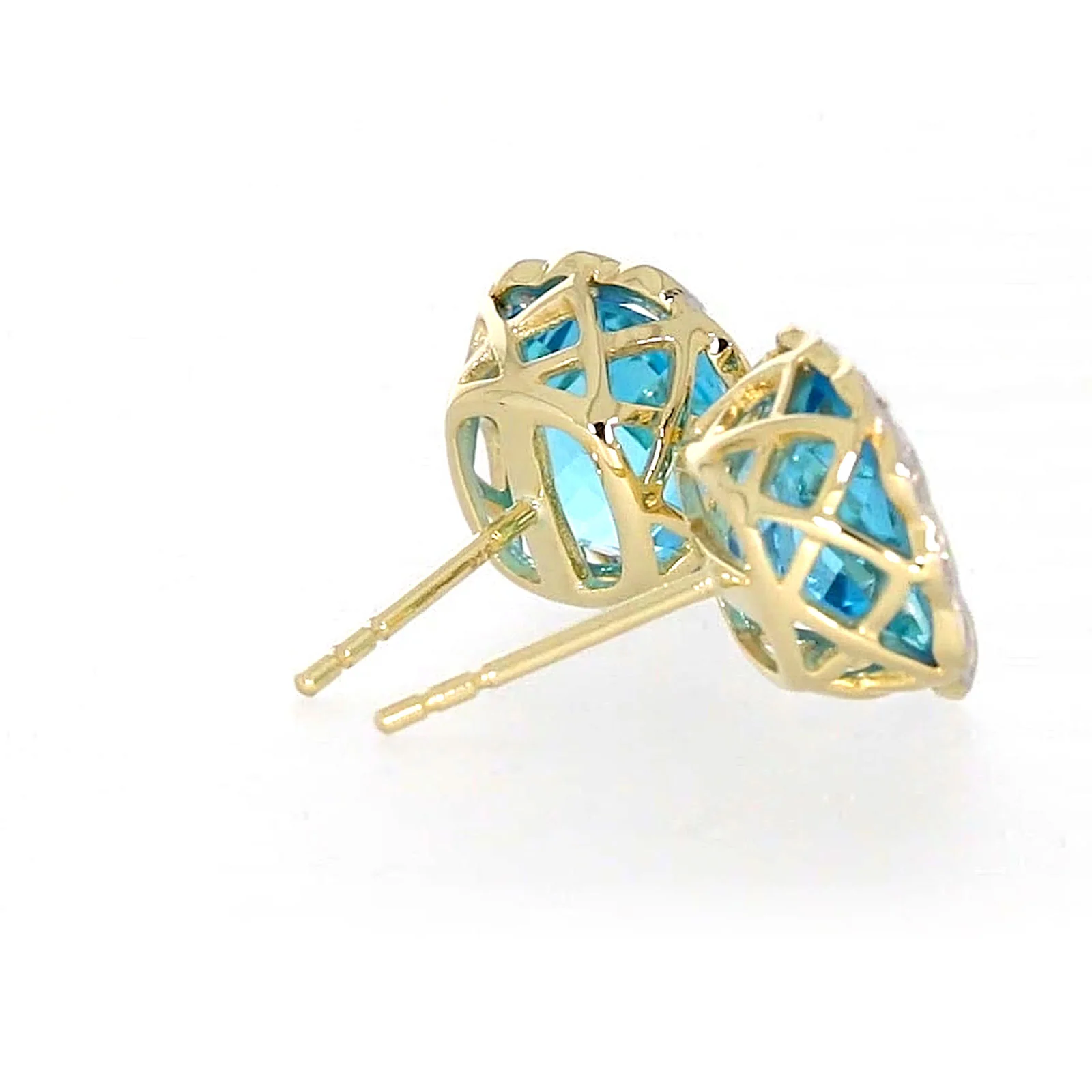 9ct Two Tone Gold Cushion & Round Brilliant Cut Blue Topaz & Diamond Set Stud Earrings - Image 51