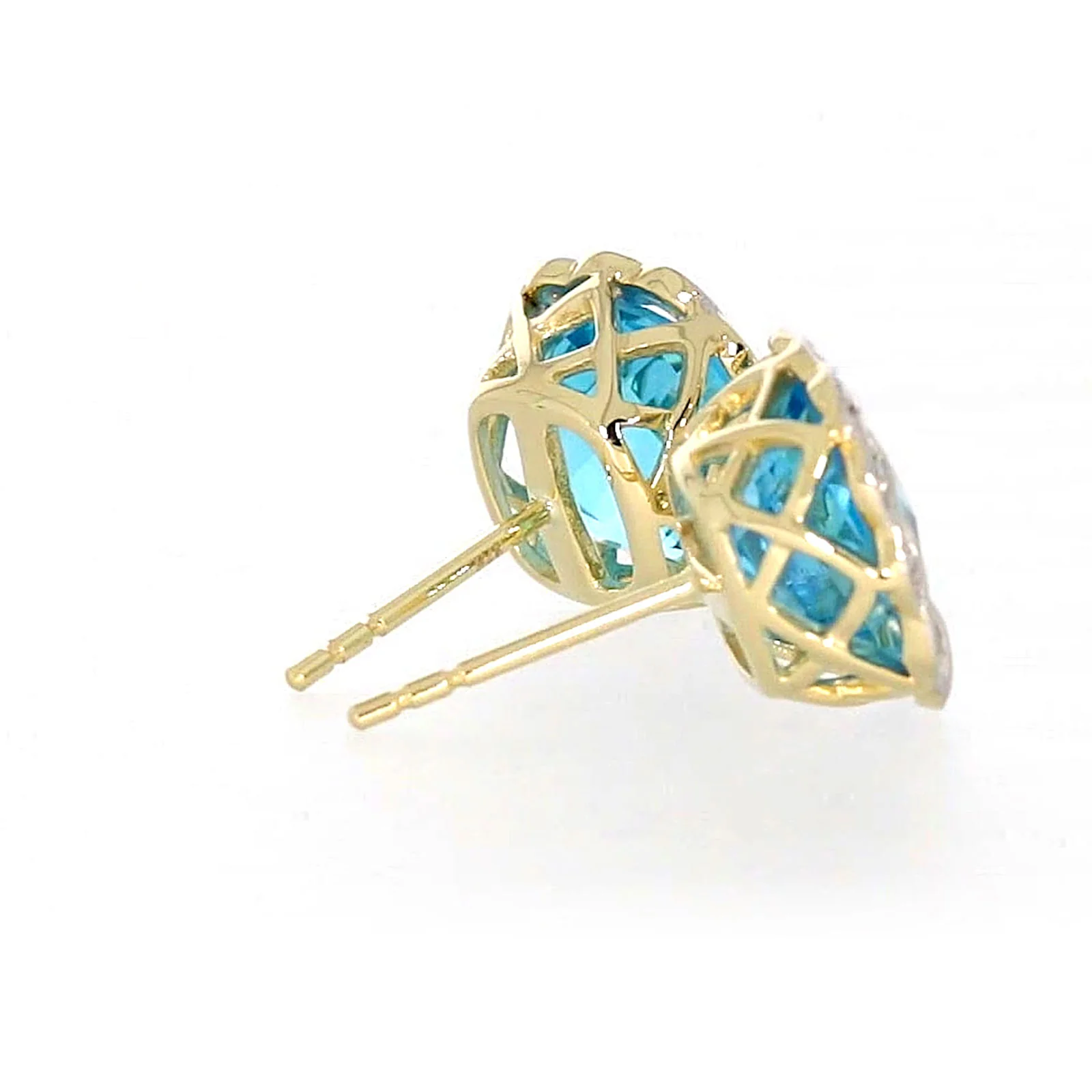 9ct Two Tone Gold Cushion & Round Brilliant Cut Blue Topaz & Diamond Set Stud Earrings - Image 52