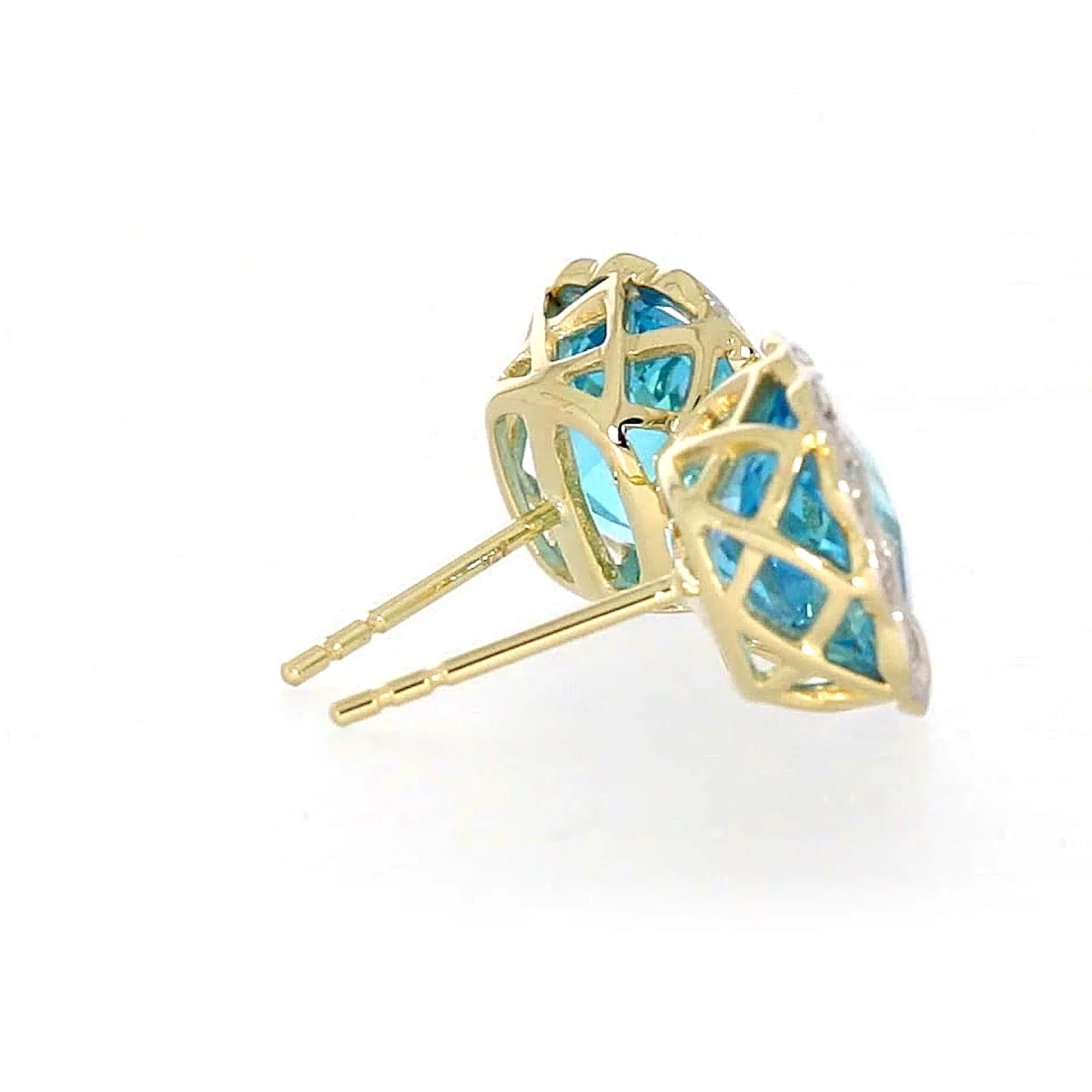 9ct Two Tone Gold Cushion & Round Brilliant Cut Blue Topaz & Diamond Set Stud Earrings - Image 53