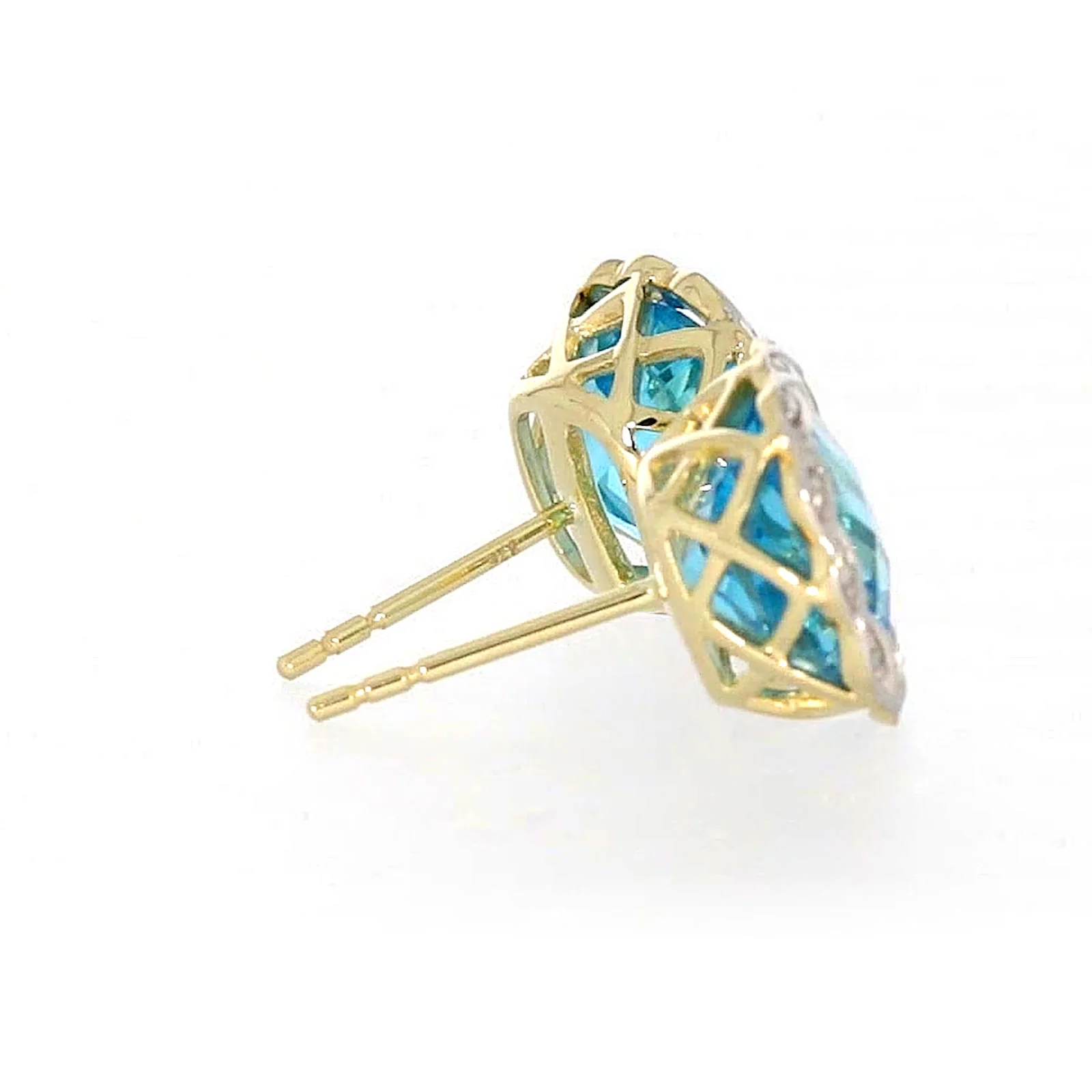 9ct Two Tone Gold Cushion & Round Brilliant Cut Blue Topaz & Diamond Set Stud Earrings - Image 54