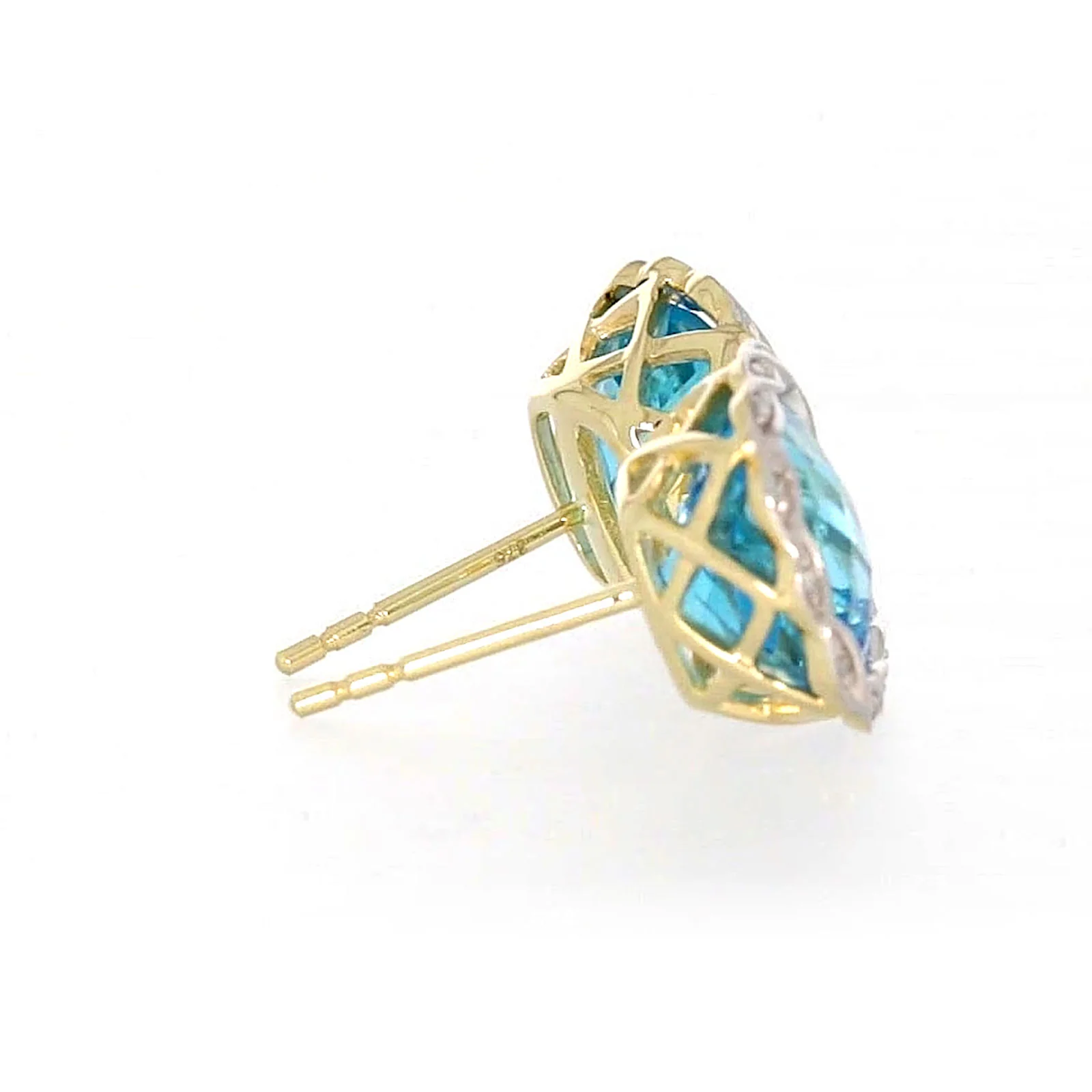 9ct Two Tone Gold Cushion & Round Brilliant Cut Blue Topaz & Diamond Set Stud Earrings - Image 55