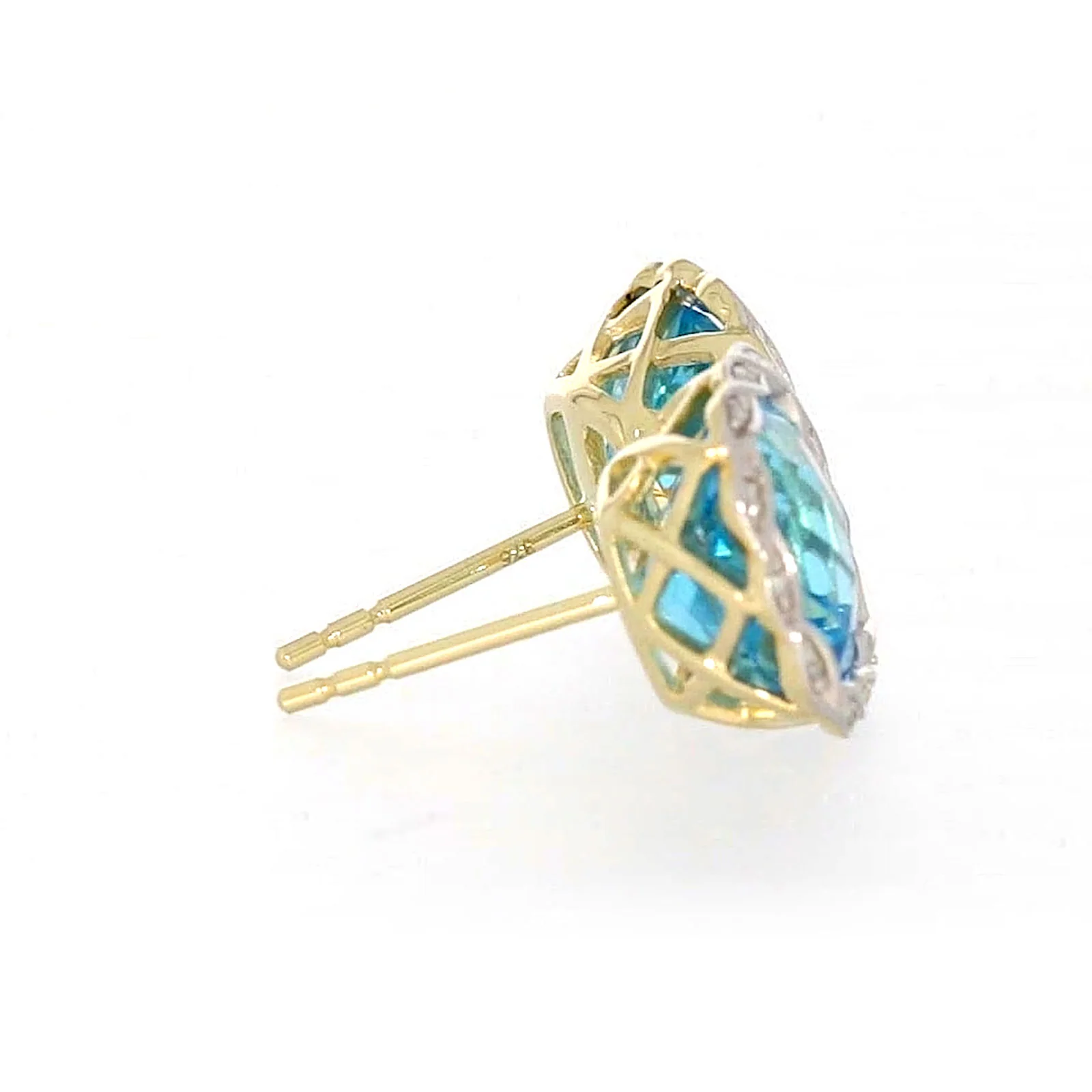 9ct Two Tone Gold Cushion & Round Brilliant Cut Blue Topaz & Diamond Set Stud Earrings - Image 56