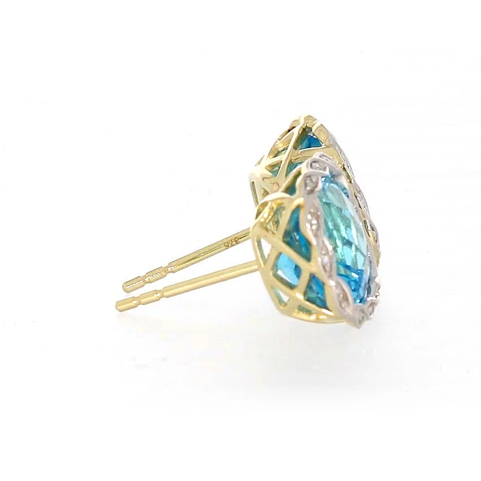9ct Two Tone Gold Cushion & Round Brilliant Cut Blue Topaz & Diamond Set Stud Earrings - Image 57