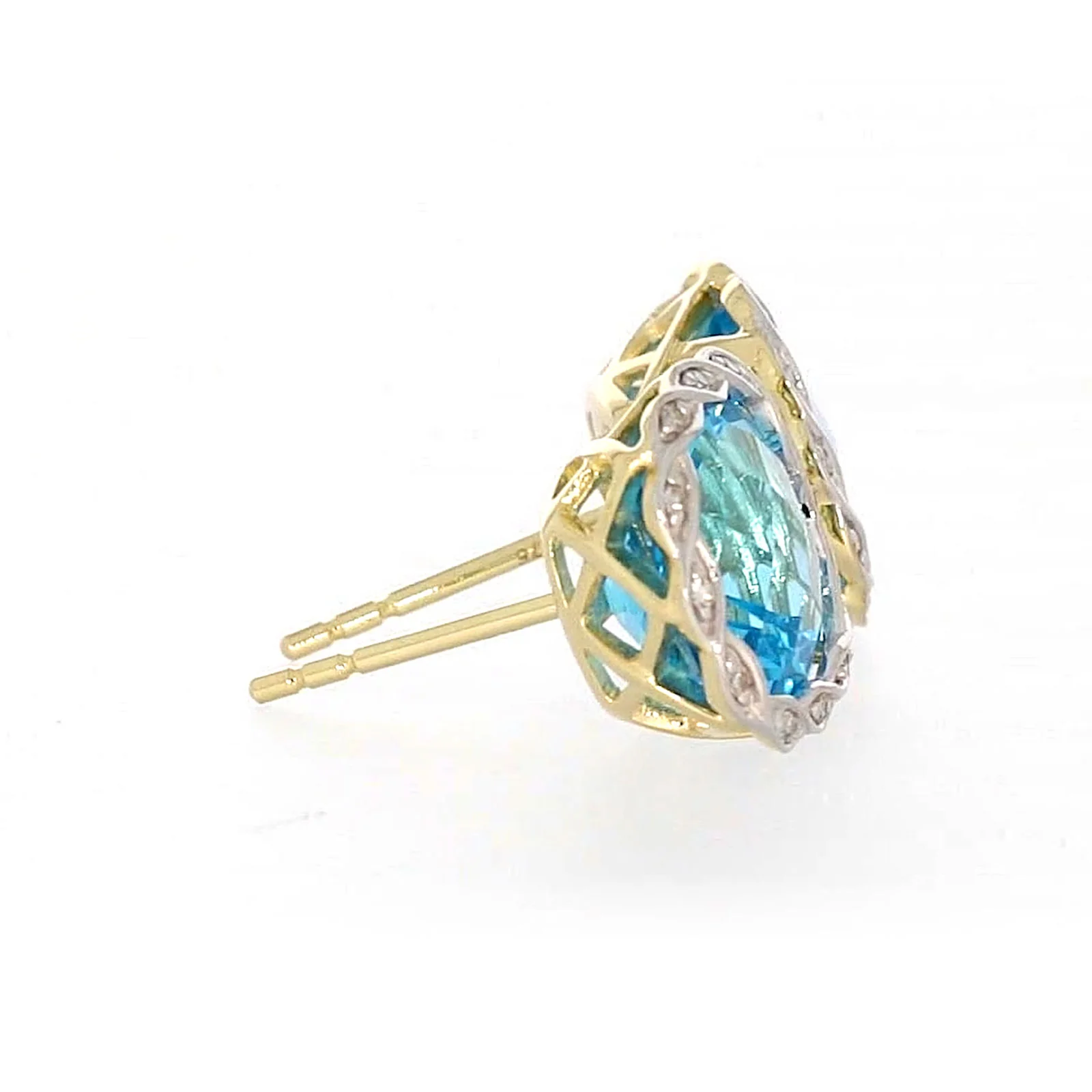 9ct Two Tone Gold Cushion & Round Brilliant Cut Blue Topaz & Diamond Set Stud Earrings - Image 58