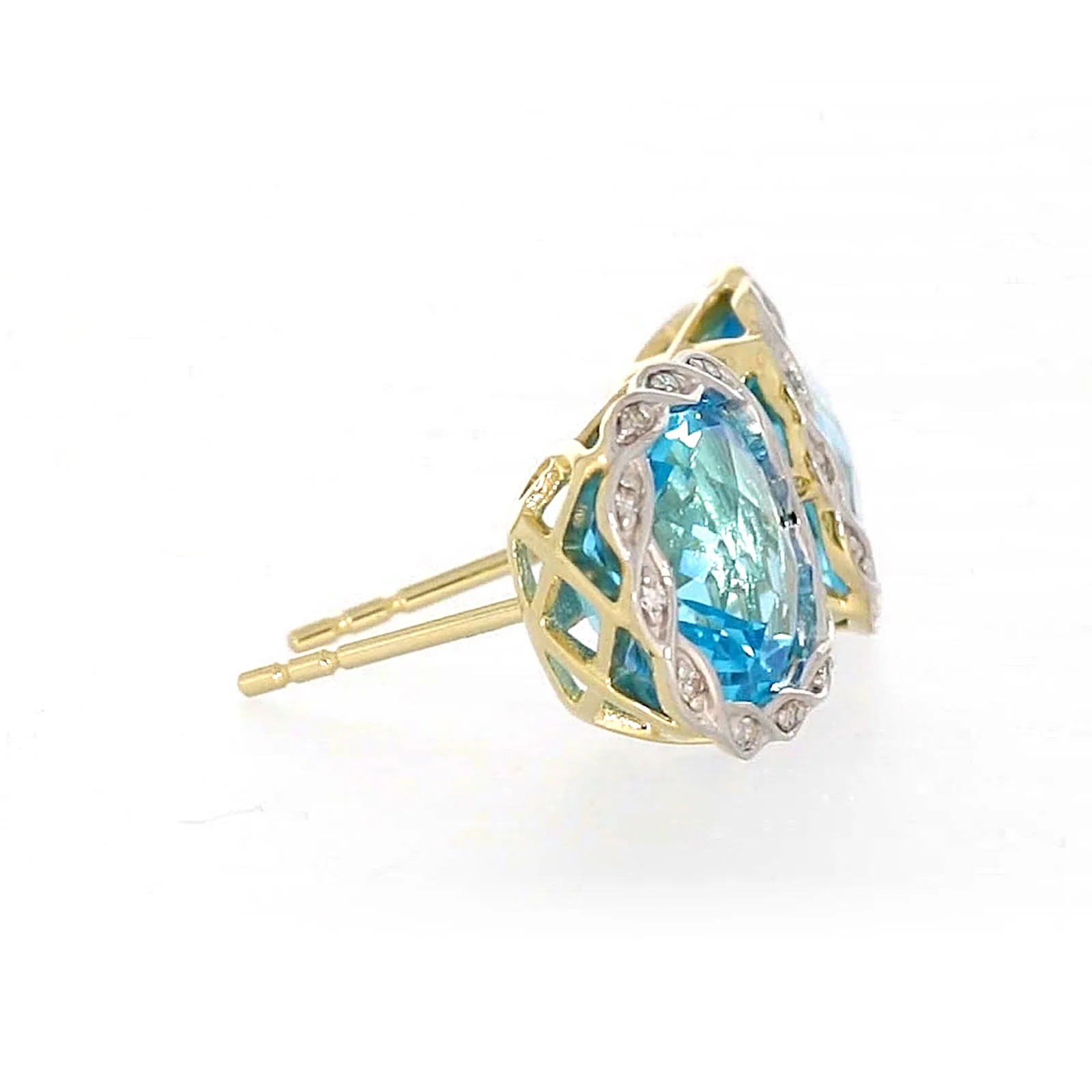 9ct Two Tone Gold Cushion & Round Brilliant Cut Blue Topaz & Diamond Set Stud Earrings - Image 59