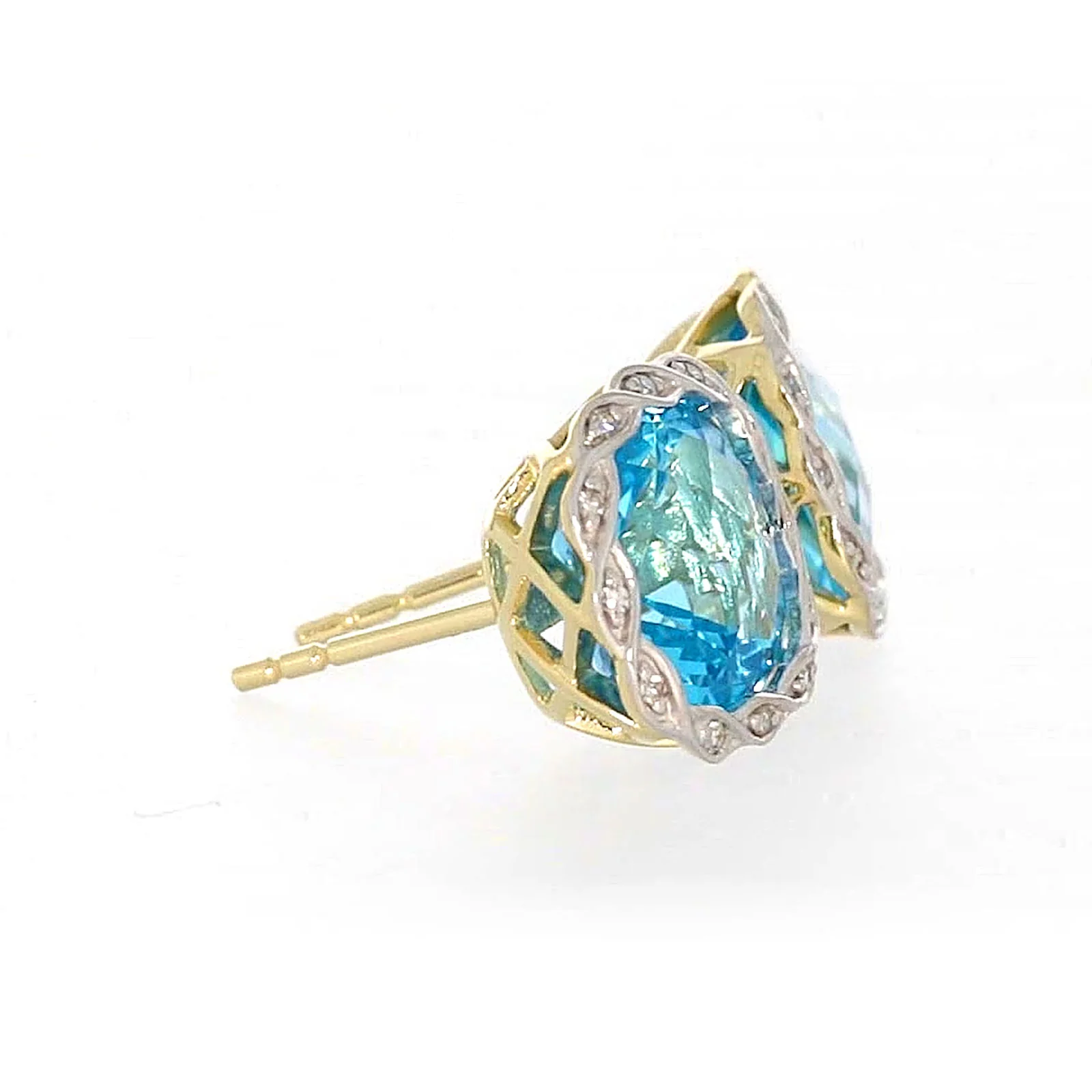 9ct Two Tone Gold Cushion & Round Brilliant Cut Blue Topaz & Diamond Set Stud Earrings - Image 60