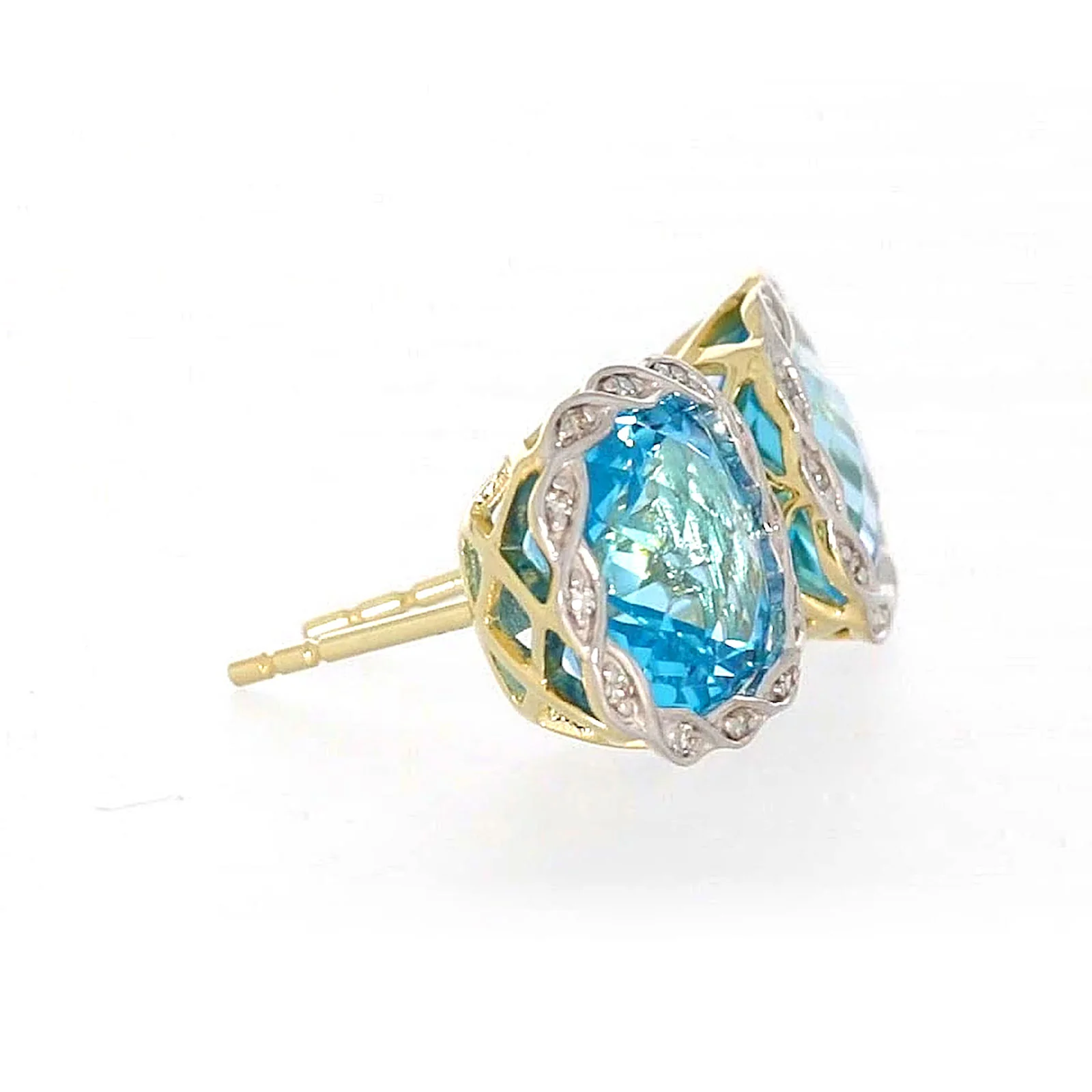 9ct Two Tone Gold Cushion & Round Brilliant Cut Blue Topaz & Diamond Set Stud Earrings - Image 61