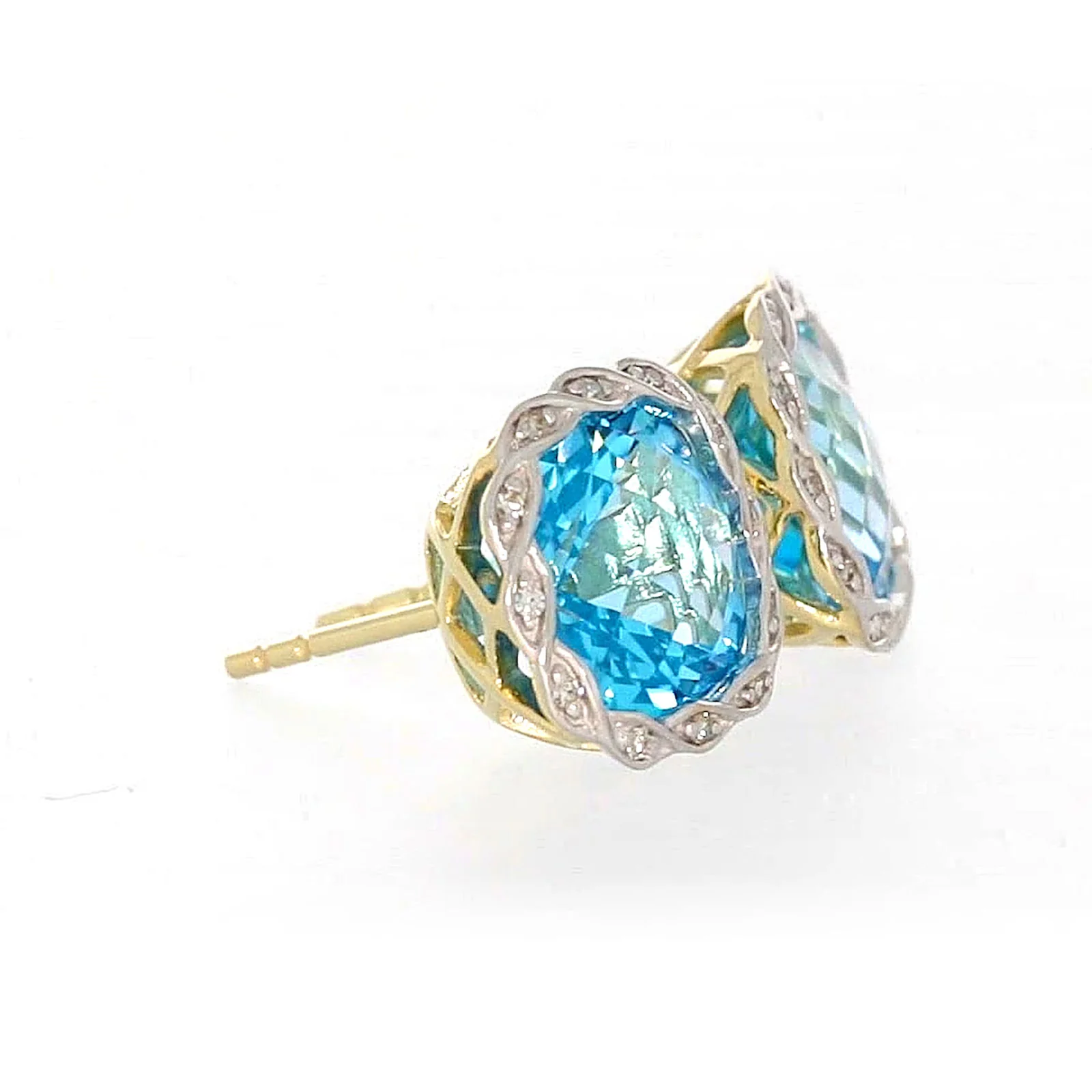 9ct Two Tone Gold Cushion & Round Brilliant Cut Blue Topaz & Diamond Set Stud Earrings - Image 62