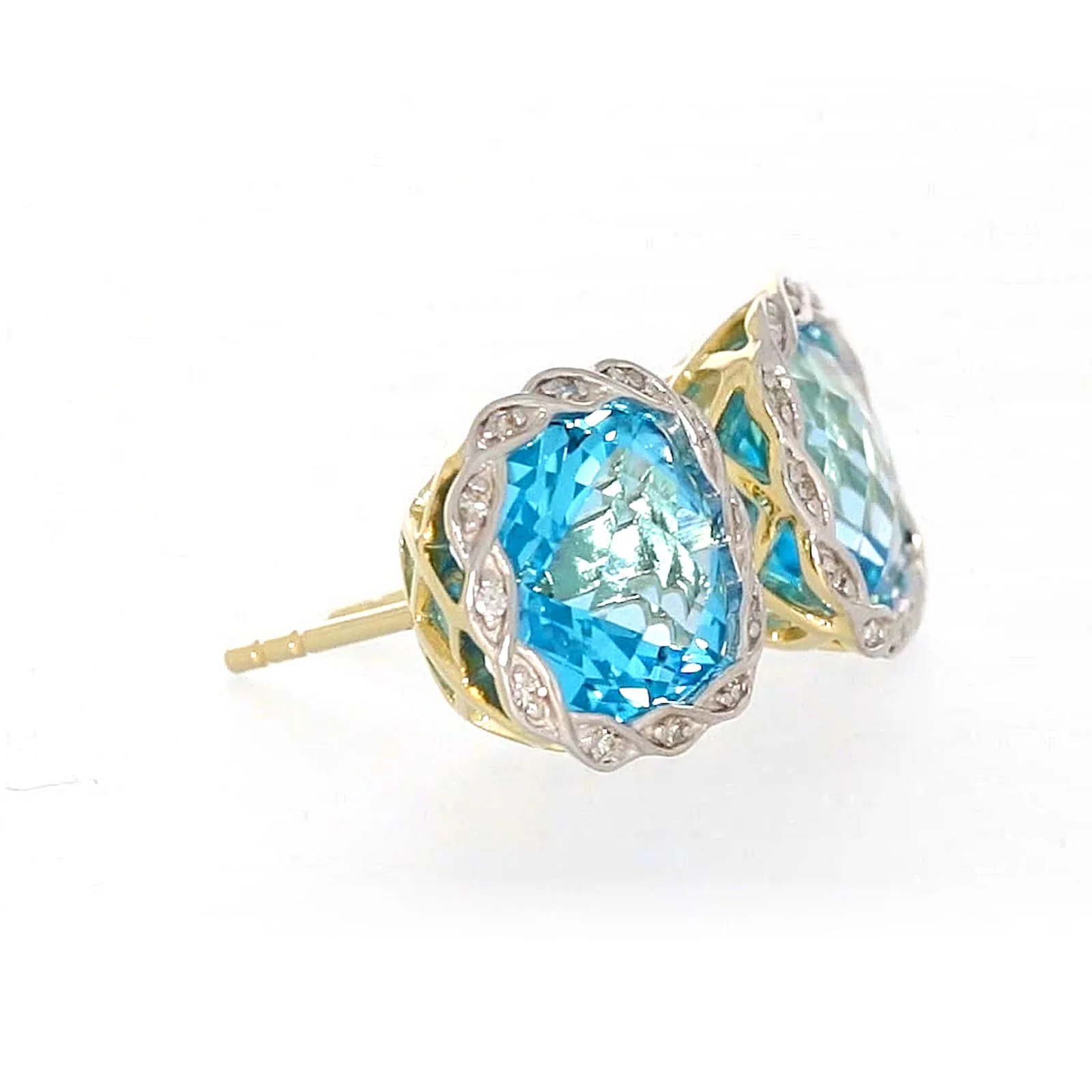 9ct Two Tone Gold Cushion & Round Brilliant Cut Blue Topaz & Diamond Set Stud Earrings - Image 63