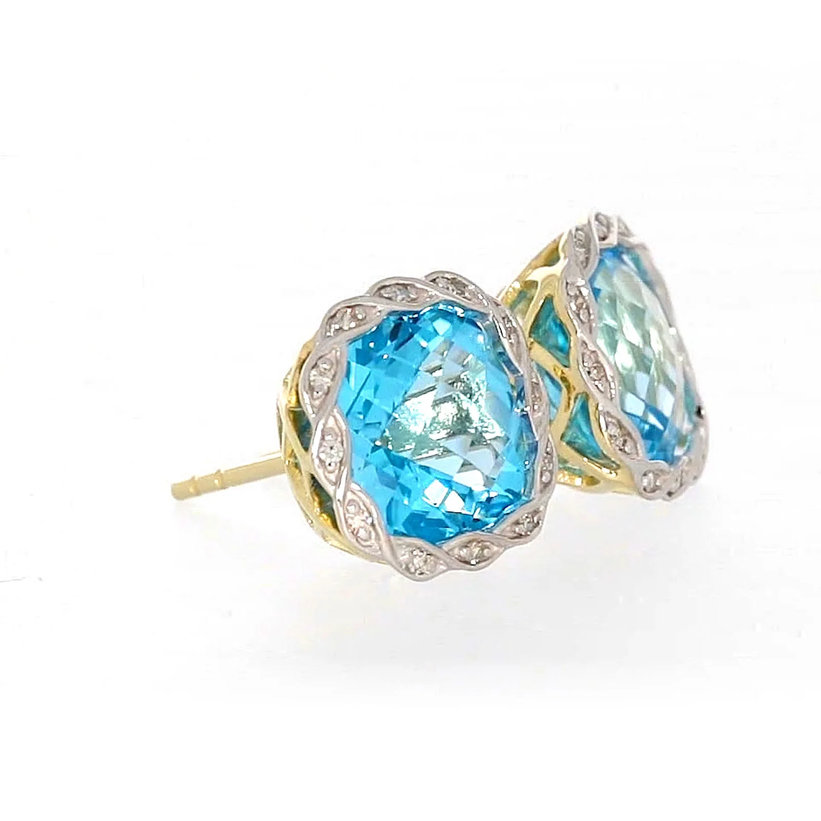 9ct Two Tone Gold Cushion & Round Brilliant Cut Blue Topaz & Diamond Set Stud Earrings - Image 64