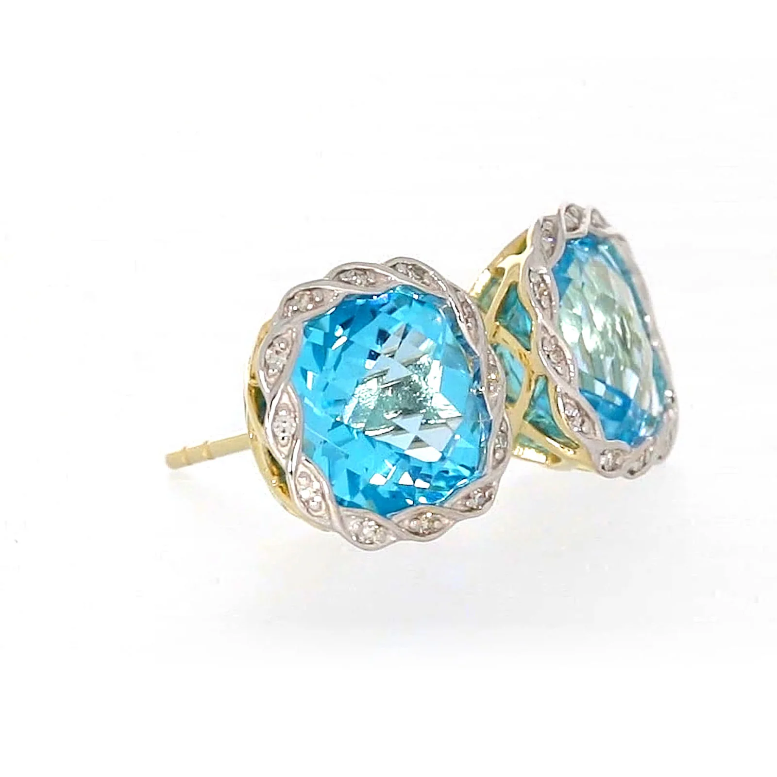 9ct Two Tone Gold Cushion & Round Brilliant Cut Blue Topaz & Diamond Set Stud Earrings - Image 65
