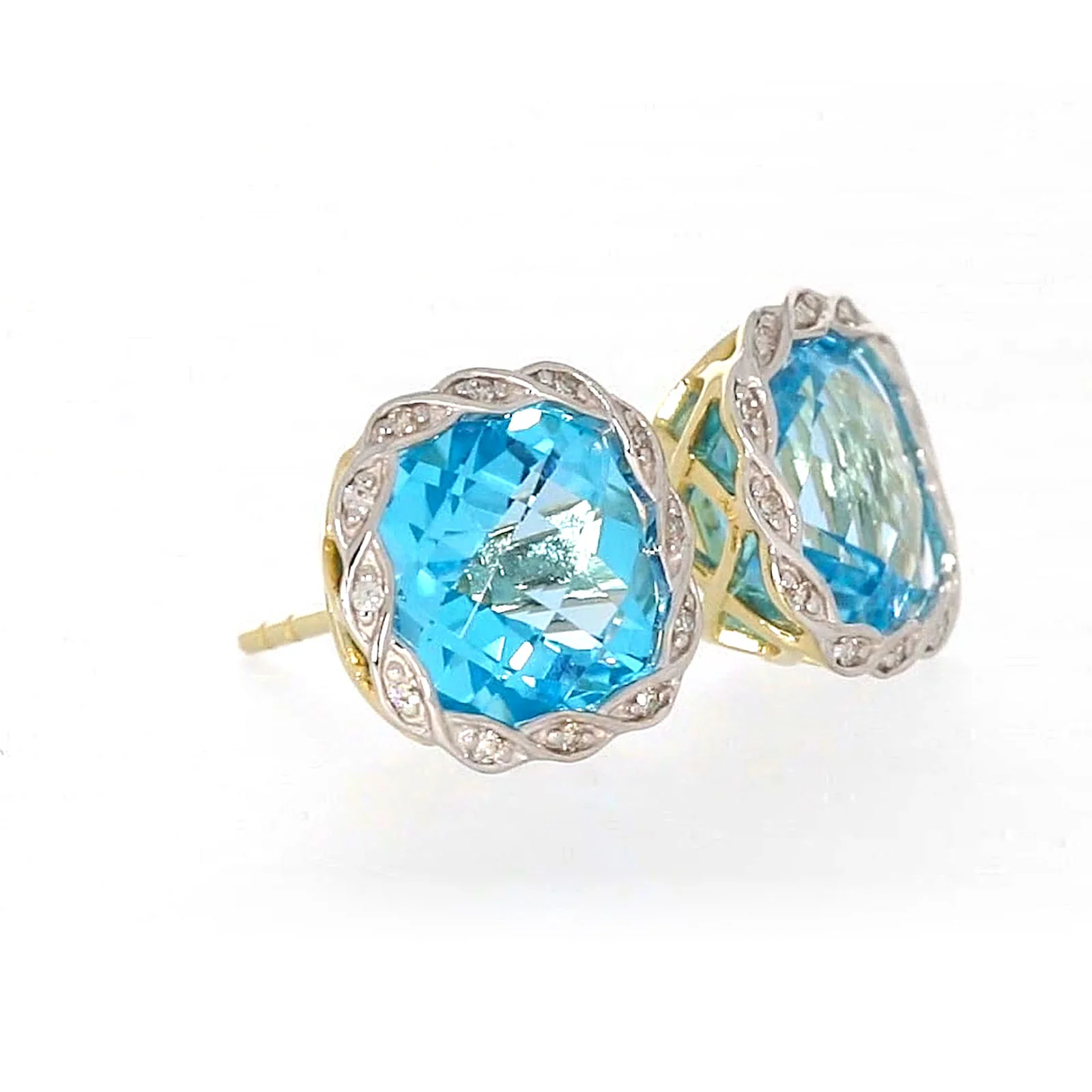 9ct Two Tone Gold Cushion & Round Brilliant Cut Blue Topaz & Diamond Set Stud Earrings - Image 66