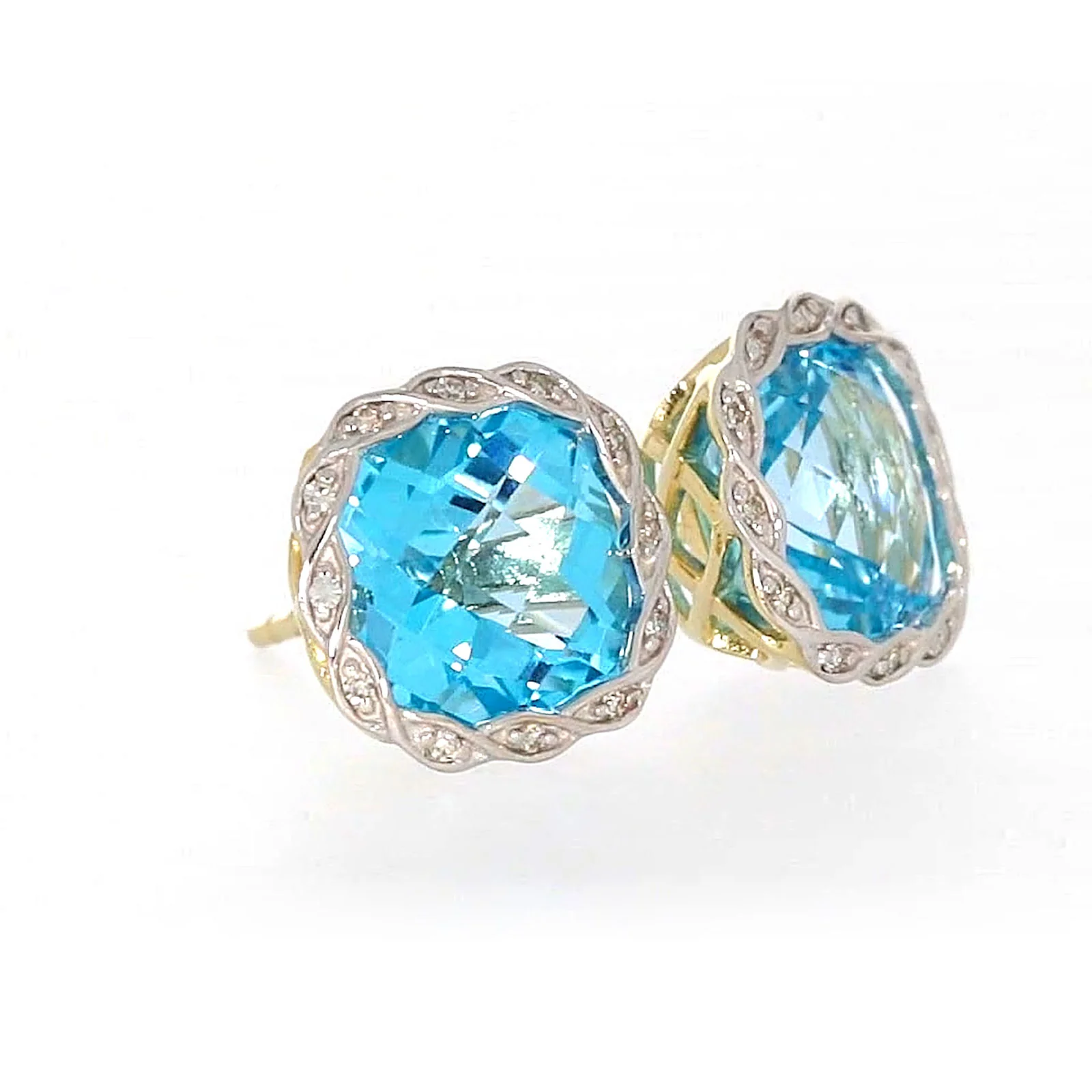9ct Two Tone Gold Cushion & Round Brilliant Cut Blue Topaz & Diamond Set Stud Earrings - Image 67
