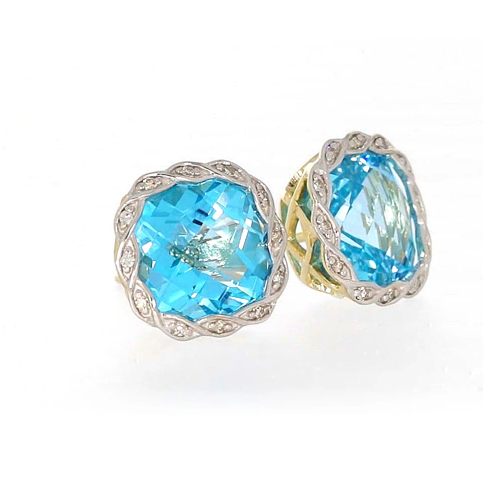 9ct Two Tone Gold Cushion & Round Brilliant Cut Blue Topaz & Diamond Set Stud Earrings - Image 68