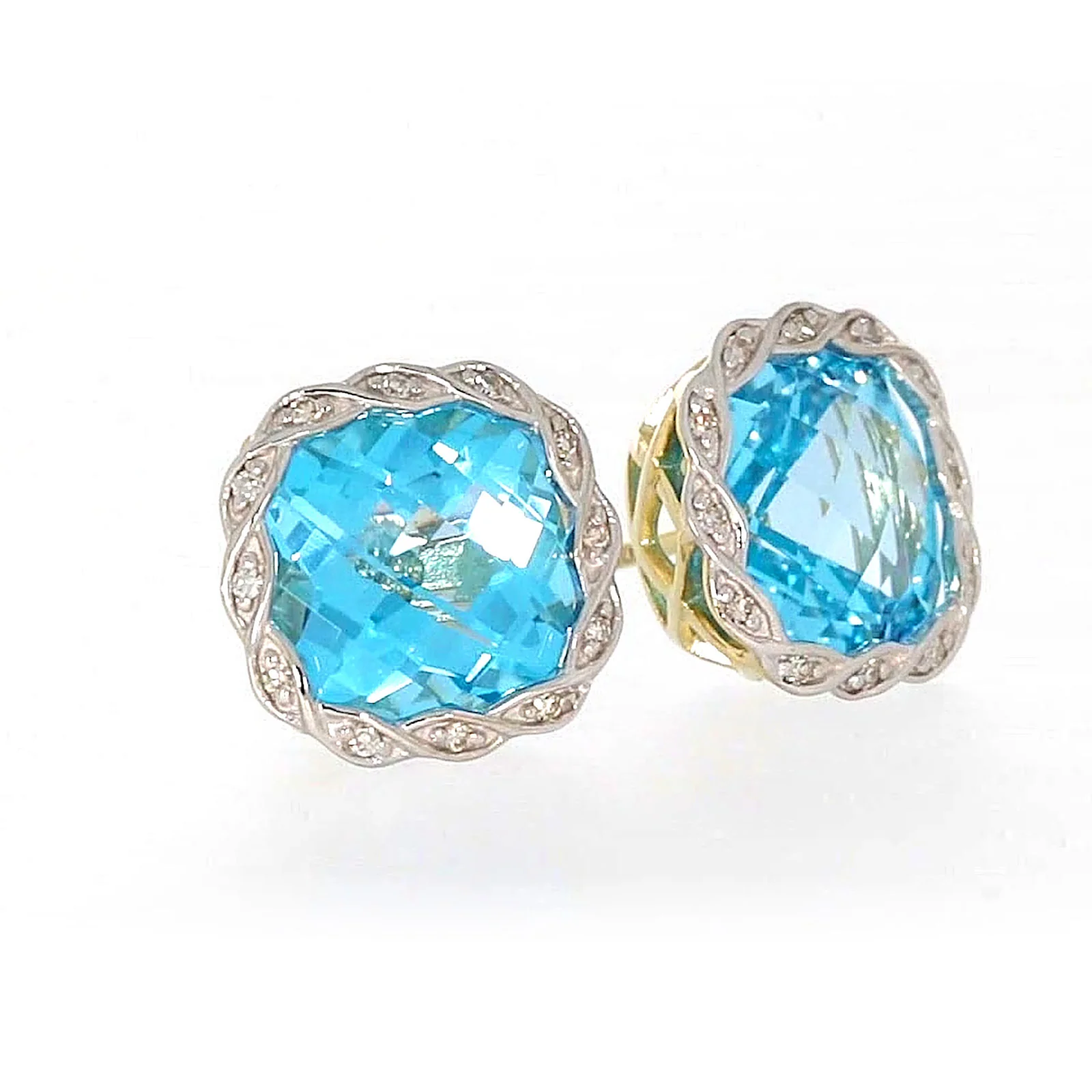9ct Two Tone Gold Cushion & Round Brilliant Cut Blue Topaz & Diamond Set Stud Earrings - Image 69