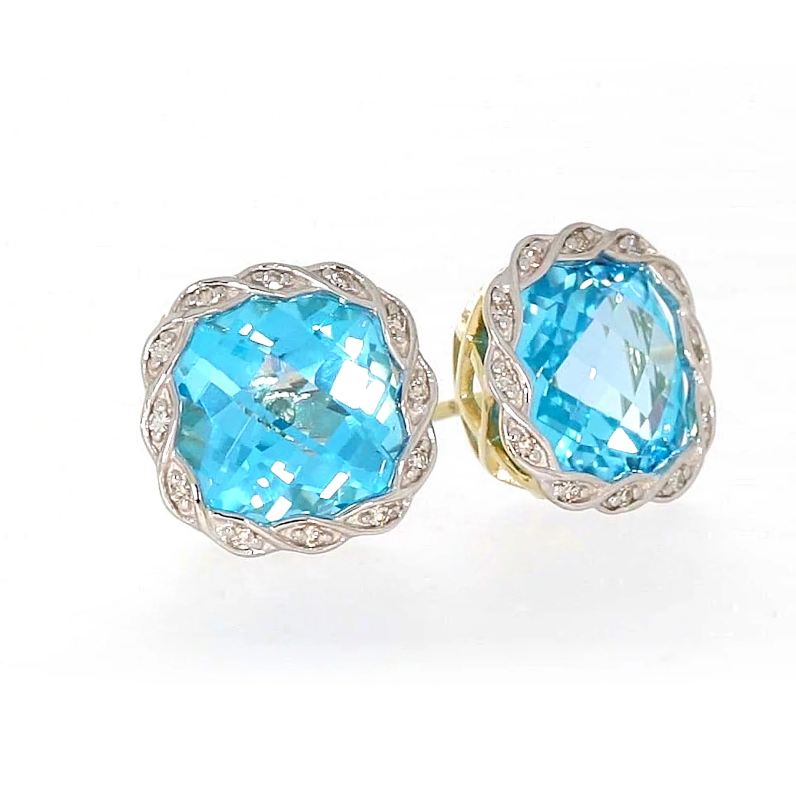 9ct Two Tone Gold Cushion & Round Brilliant Cut Blue Topaz & Diamond Set Stud Earrings - Image 70