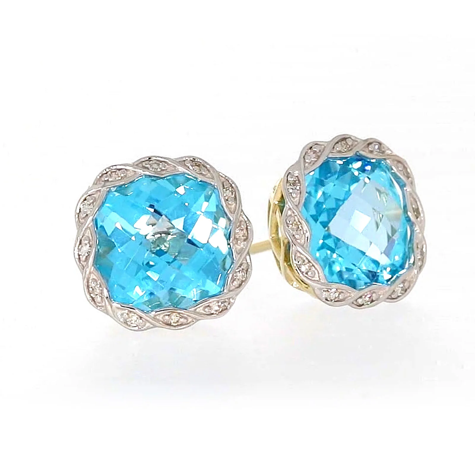 9ct Two Tone Gold Cushion & Round Brilliant Cut Blue Topaz & Diamond Set Stud Earrings - Image 71