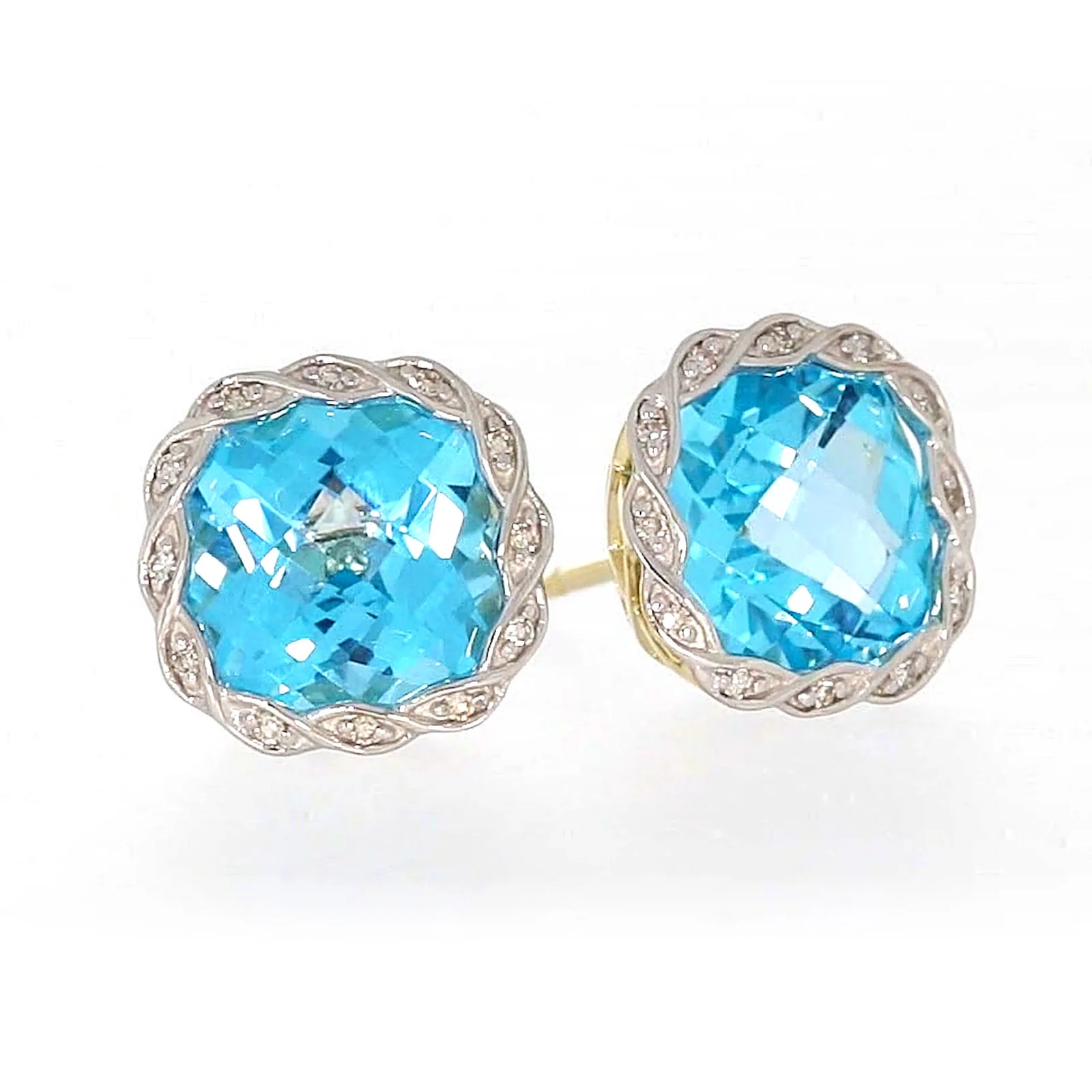 9ct Two Tone Gold Cushion & Round Brilliant Cut Blue Topaz & Diamond Set Stud Earrings - Image 72