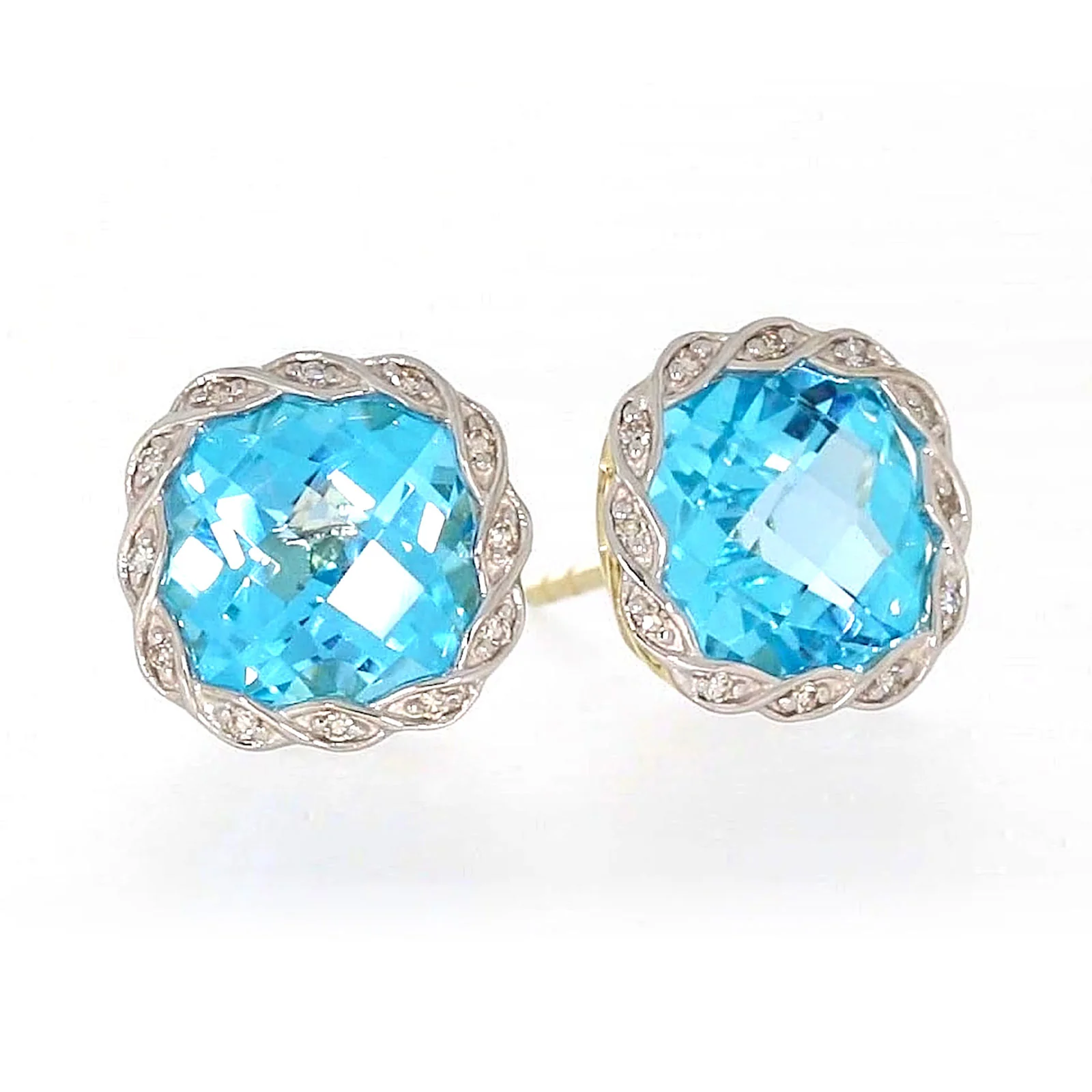 9ct Two Tone Gold Cushion & Round Brilliant Cut Blue Topaz & Diamond Set Stud Earrings - Image 73