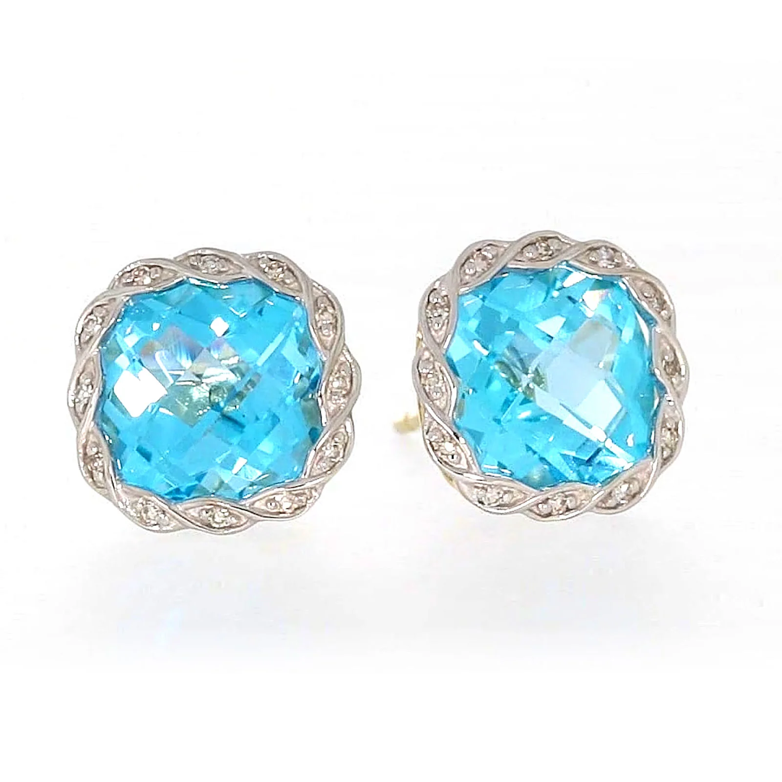9ct Two Tone Gold Cushion & Round Brilliant Cut Blue Topaz & Diamond Set Stud Earrings - Image 74