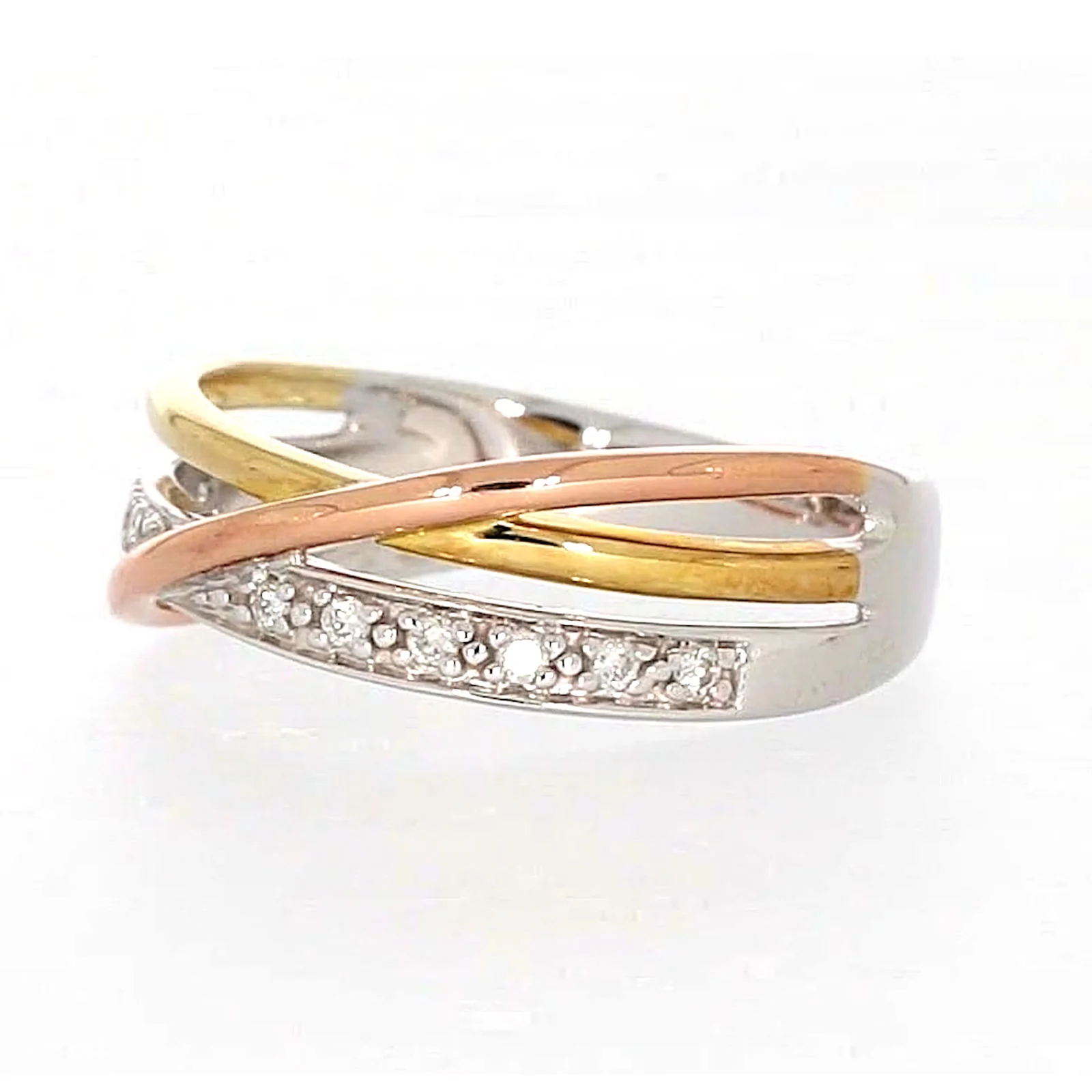 9ct Three Tone Gold Round Brilliant Cut with 0.07 CARAT tw of Diamonds Ring - Image 10