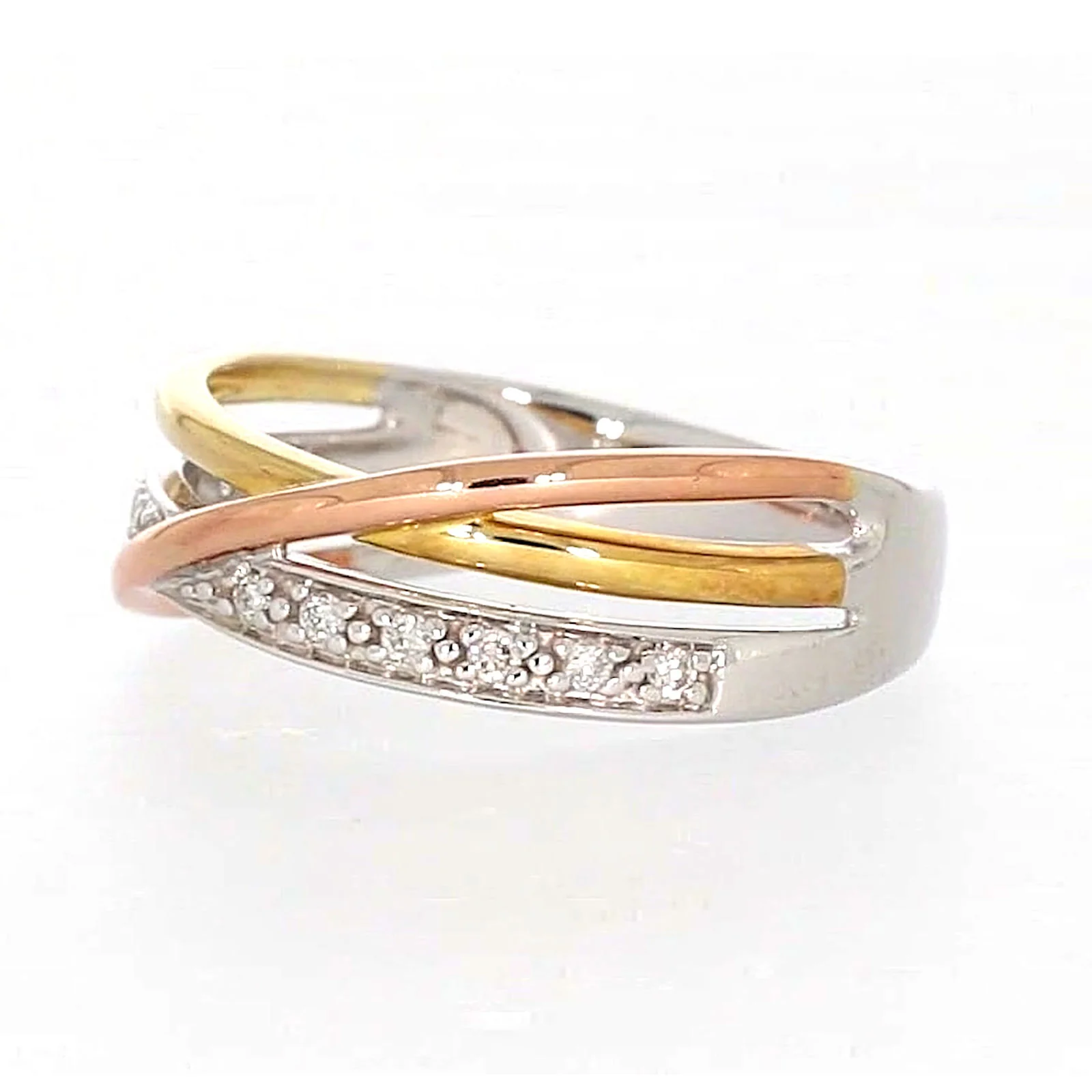 9ct Three Tone Gold Round Brilliant Cut with 0.07 CARAT tw of Diamonds Ring - Image 11