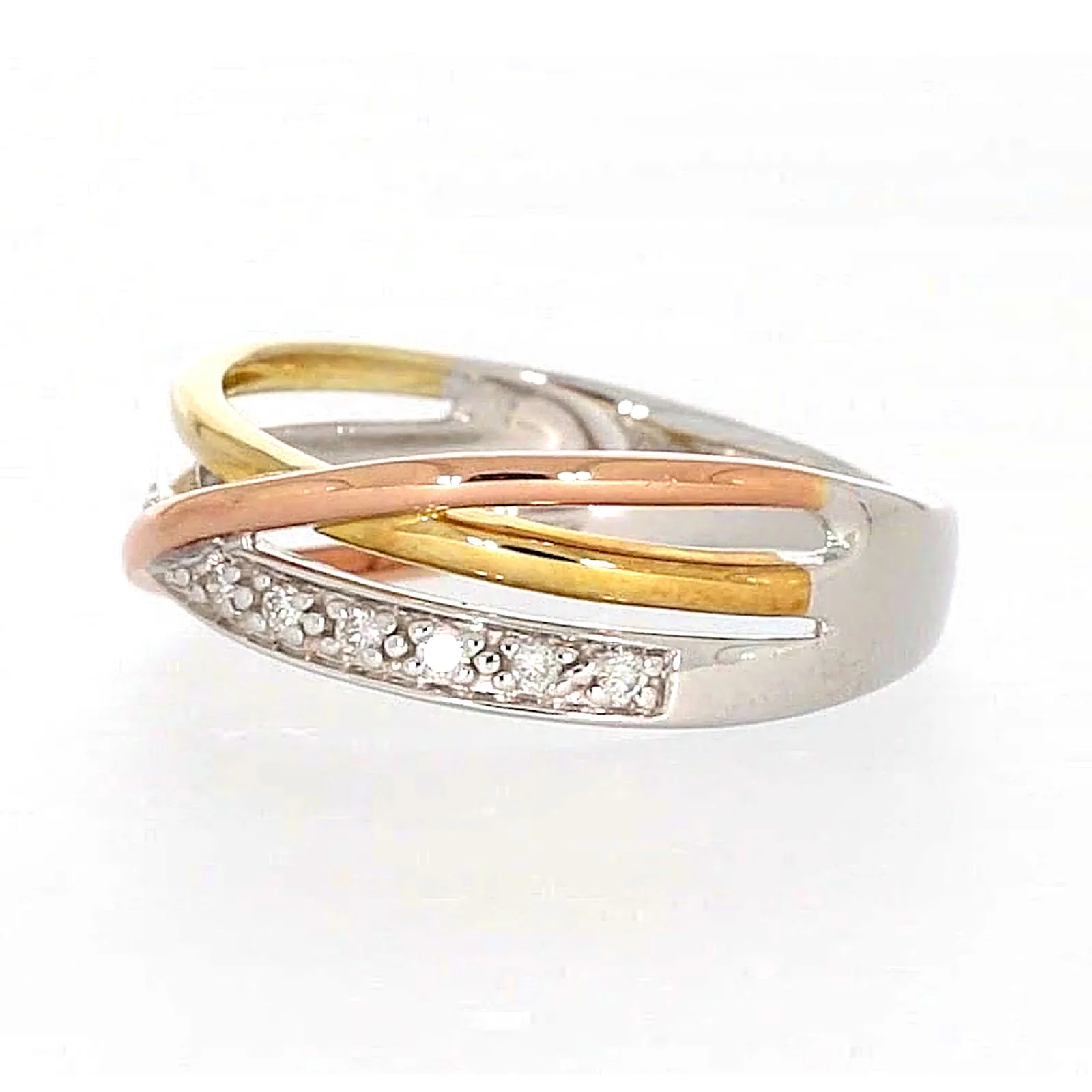 9ct Three Tone Gold Round Brilliant Cut with 0.07 CARAT tw of Diamonds Ring - Image 13