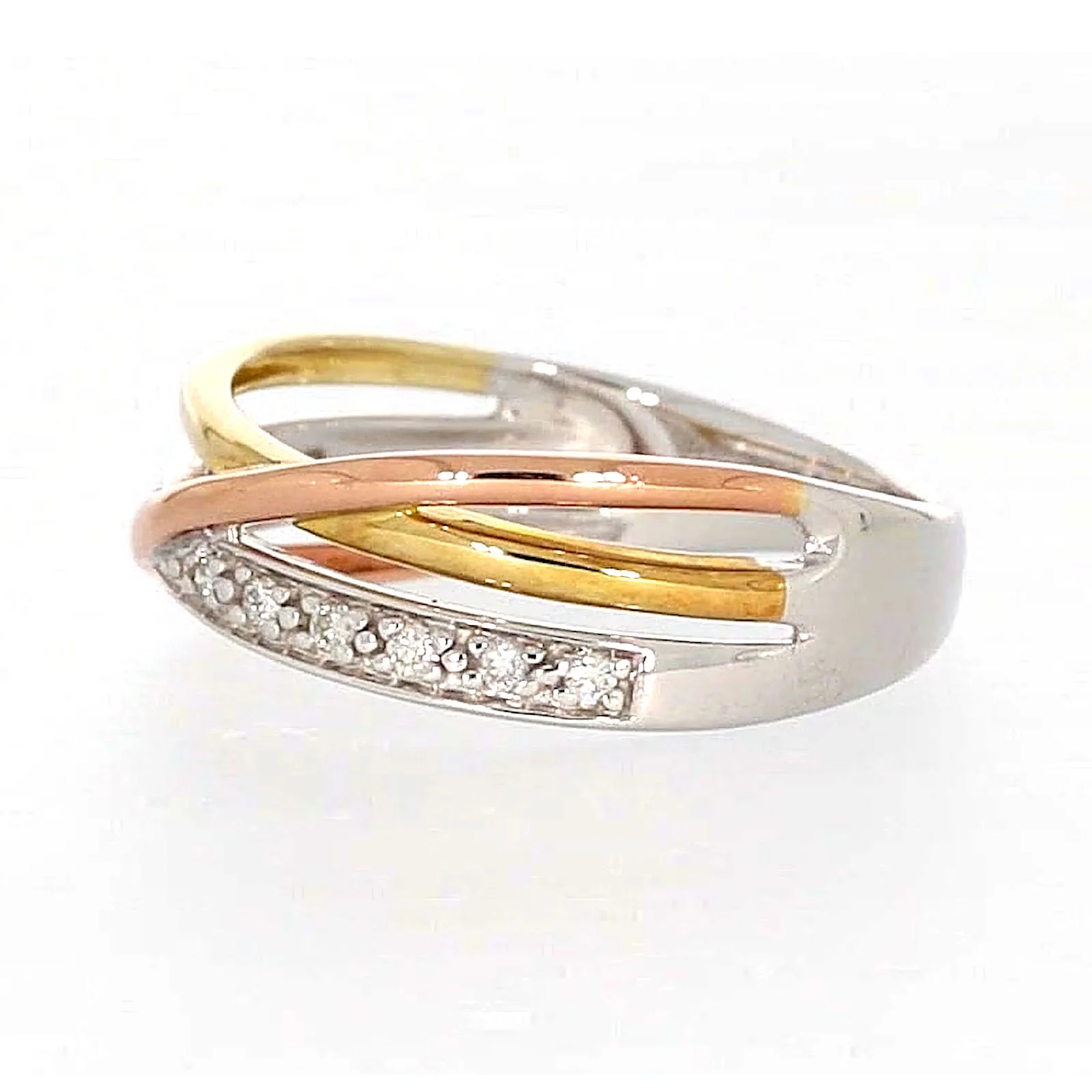 9ct Three Tone Gold Round Brilliant Cut with 0.07 CARAT tw of Diamonds Ring - Image 14