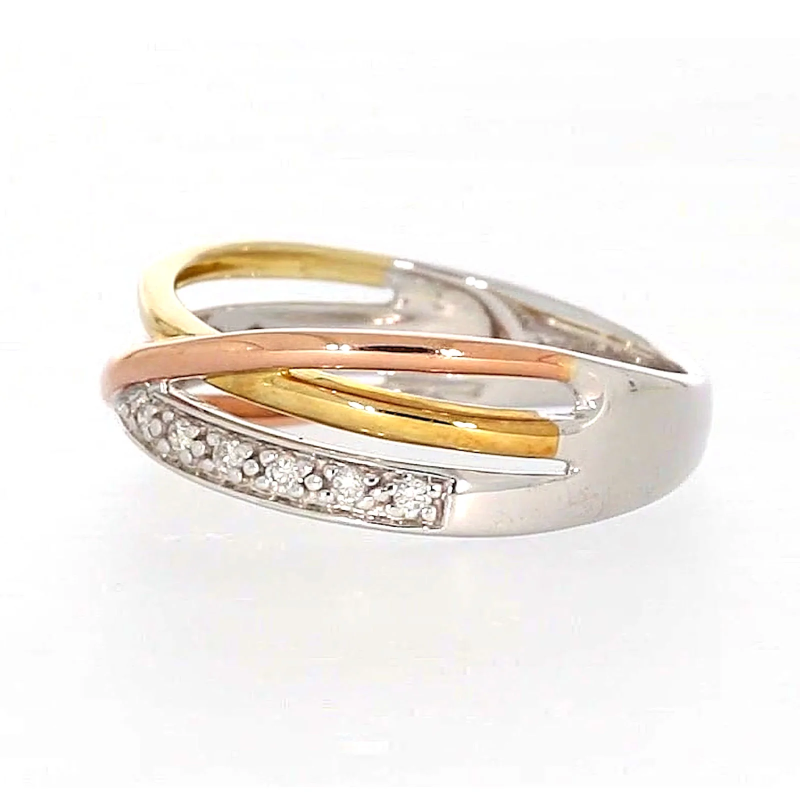 9ct Three Tone Gold Round Brilliant Cut with 0.07 CARAT tw of Diamonds Ring - Image 15