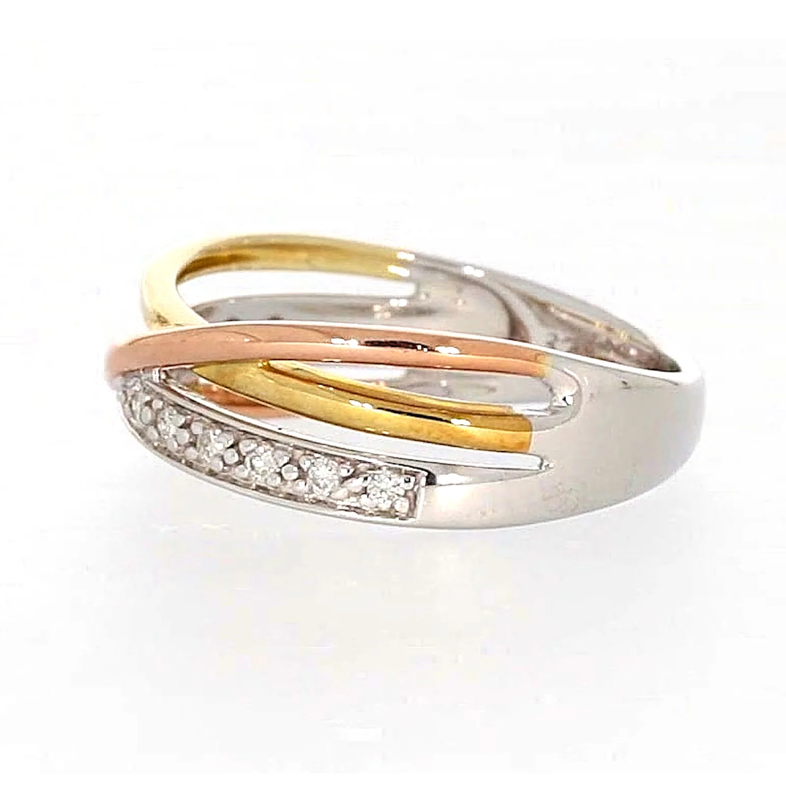 9ct Three Tone Gold Round Brilliant Cut with 0.07 CARAT tw of Diamonds Ring - Image 16